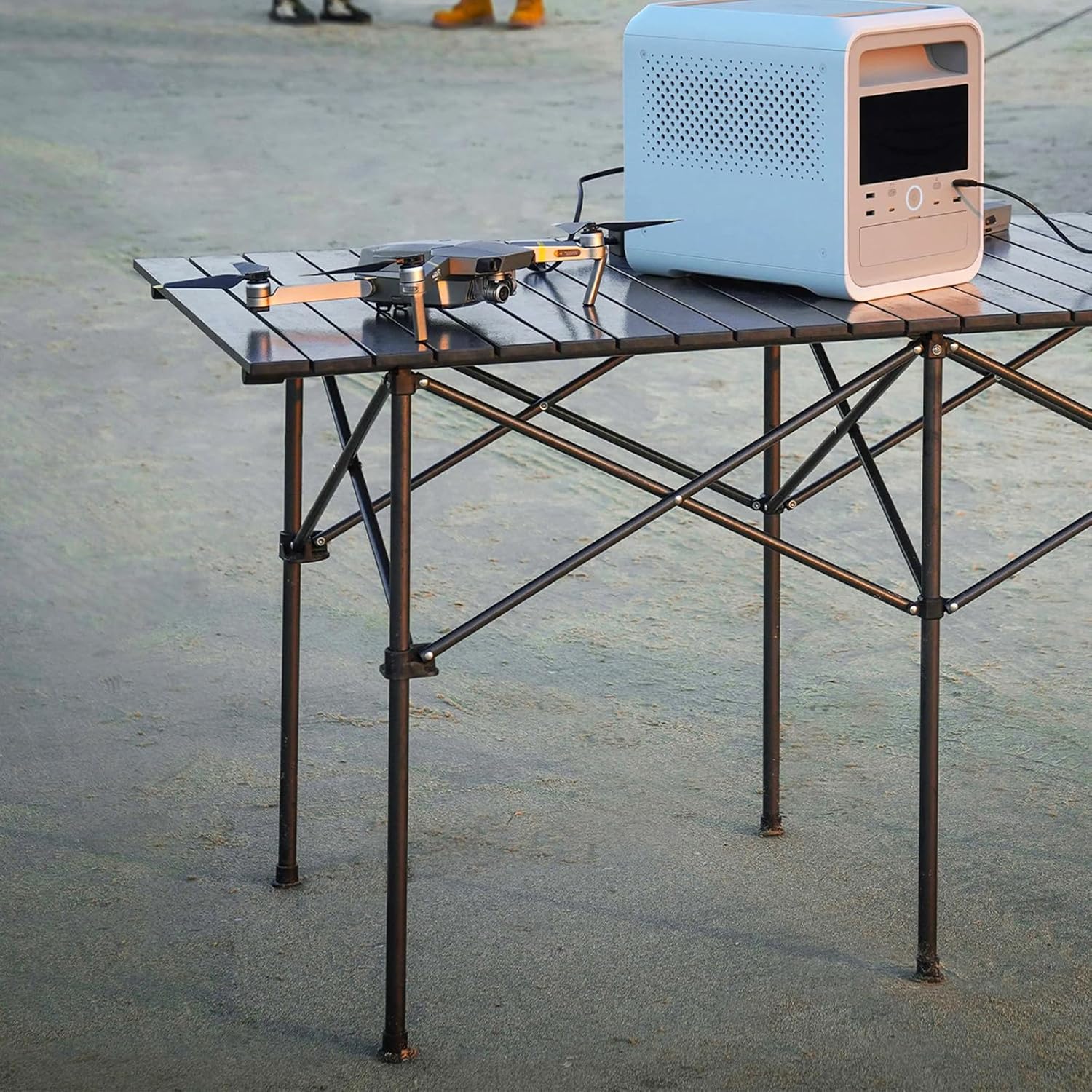 Athena Collection Folding Camping Table with Storage, Outdoor Aluminum Camping Side Table with Carry Bag, Foldable Lightweight Camp Table Portable Roll Up Table for Picnic Hiking Backpacking BBQ