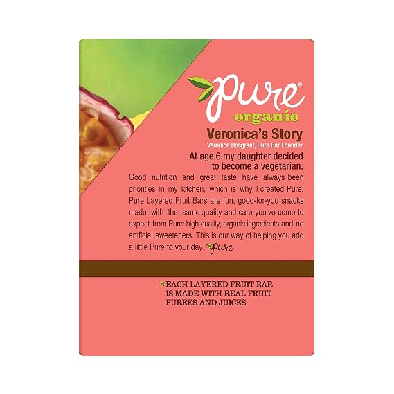 Pure Organic Layered Fruit Bars, Gluten Free and Vegan, Kids Fruit Snacks, Pineapple Passionfruit, 12.6oz Box (20 Bars)
