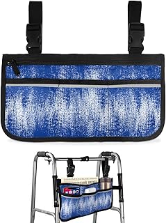Abstract Blue,Wheelchair Side Bag, Wheelchair Walker Armrest Bags with Cup Holder & Reflective Stripes, Mobility Scooter Walker Rollator Wheelchair Accessories Modern Minimalist Oil Painting Art
