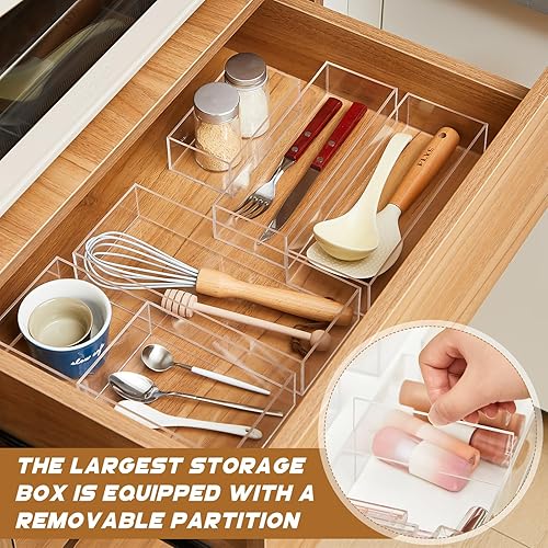 Miniatura 6 de Paquete de 5 organizadores de cajones de escritorio de acrílico, bandejas organizadoras de cajones de maquillaje, cubos de almacenamiento para