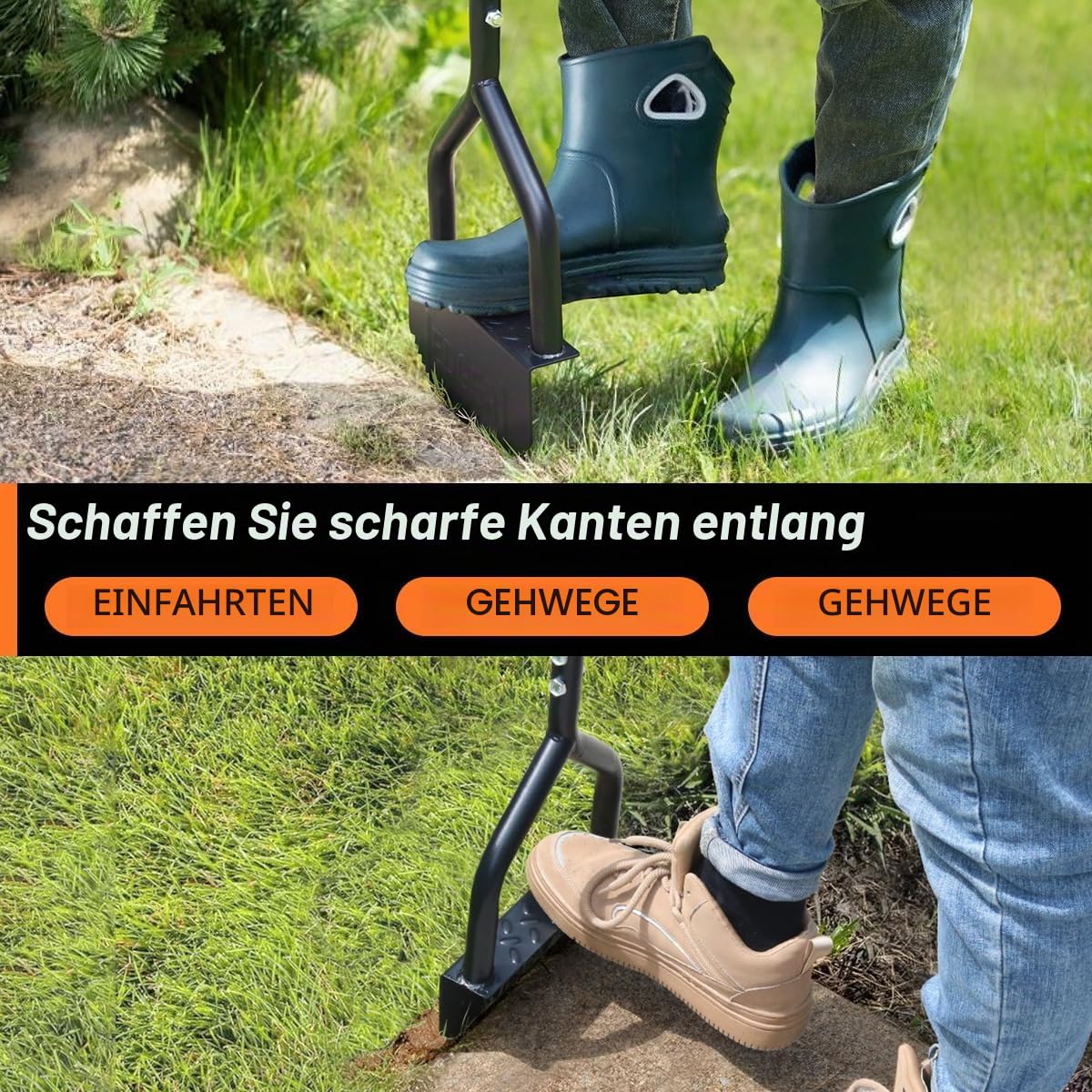 Colwelt Manuelles Rasenkantenwerkzeug, 102 cm, Halbmond-Rasenschleifer mit V-förmiger gezackter Klinge, massiver Stahl, Rasenkantenwerkzeug mit weichem T-Griff, Gartengraskantenschneider für Gehweg