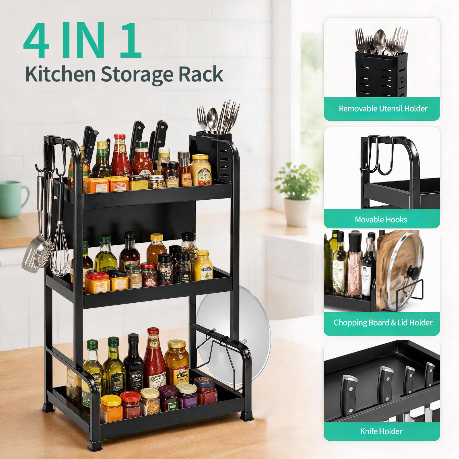 Lubardy Portaspezie 3 Ripiani, Organizer Cucina con Portacoltelli