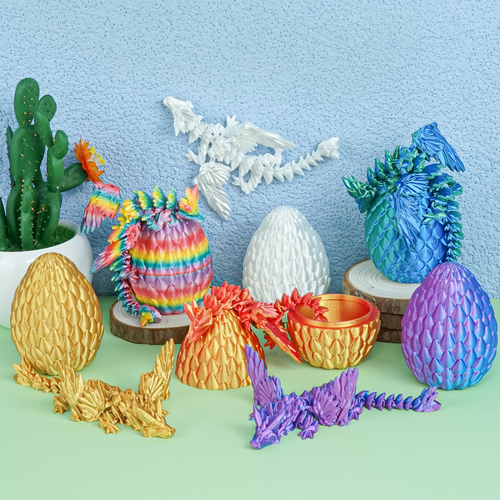 Balkwan Dragon Eggs Gift Set including Surprise Mini Winged Dragon Inside 3D Printed Articulated Crystal Toy Easter Eggs Fun Toy Christmas Basket Stuffers for Kids Boys and Girls (6pcs) - Image 2
