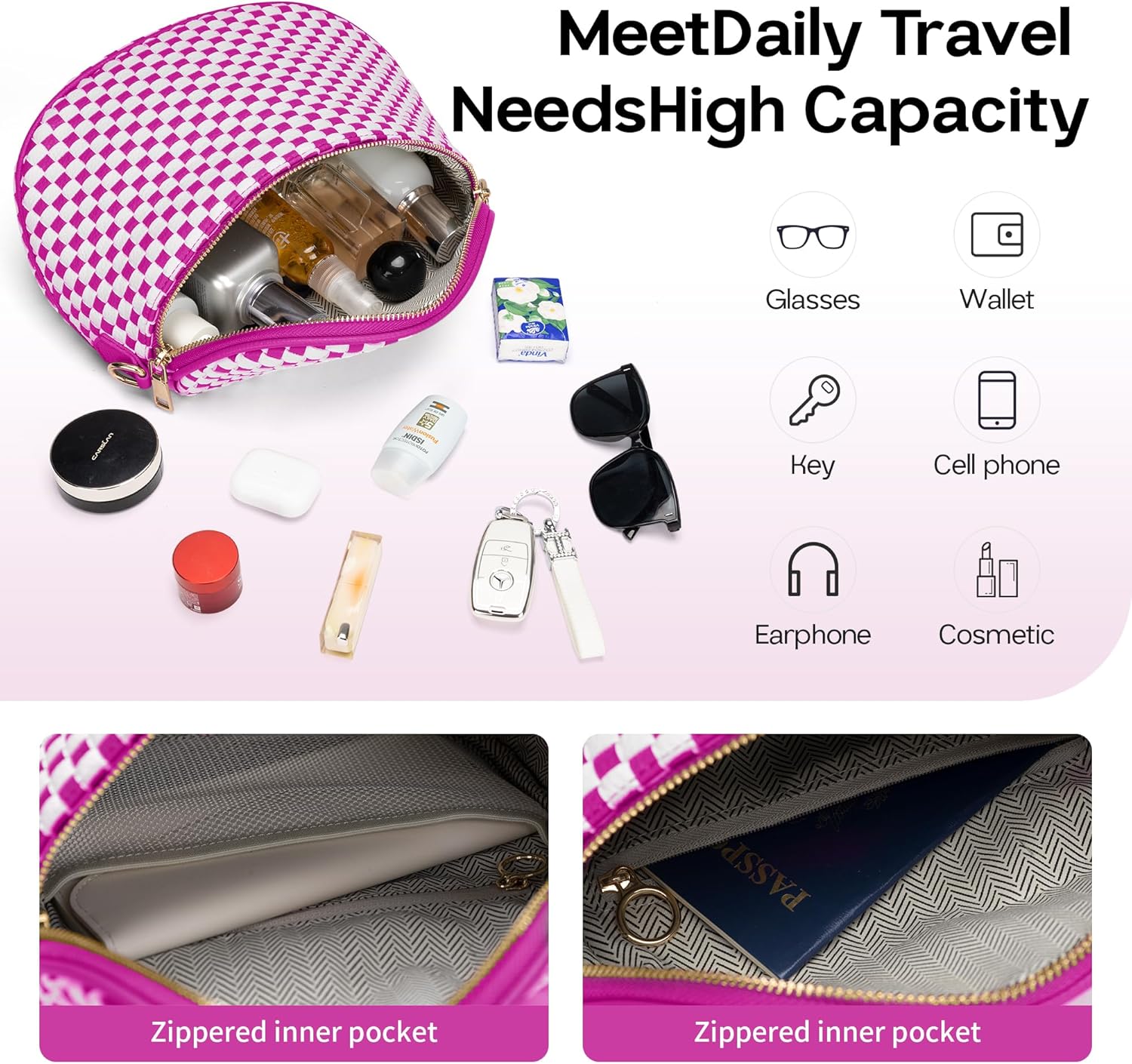 FODOKO Woven Crossbody Bag for Women weave Leather Bum Bags Checkered Purse with zipper - Image 5