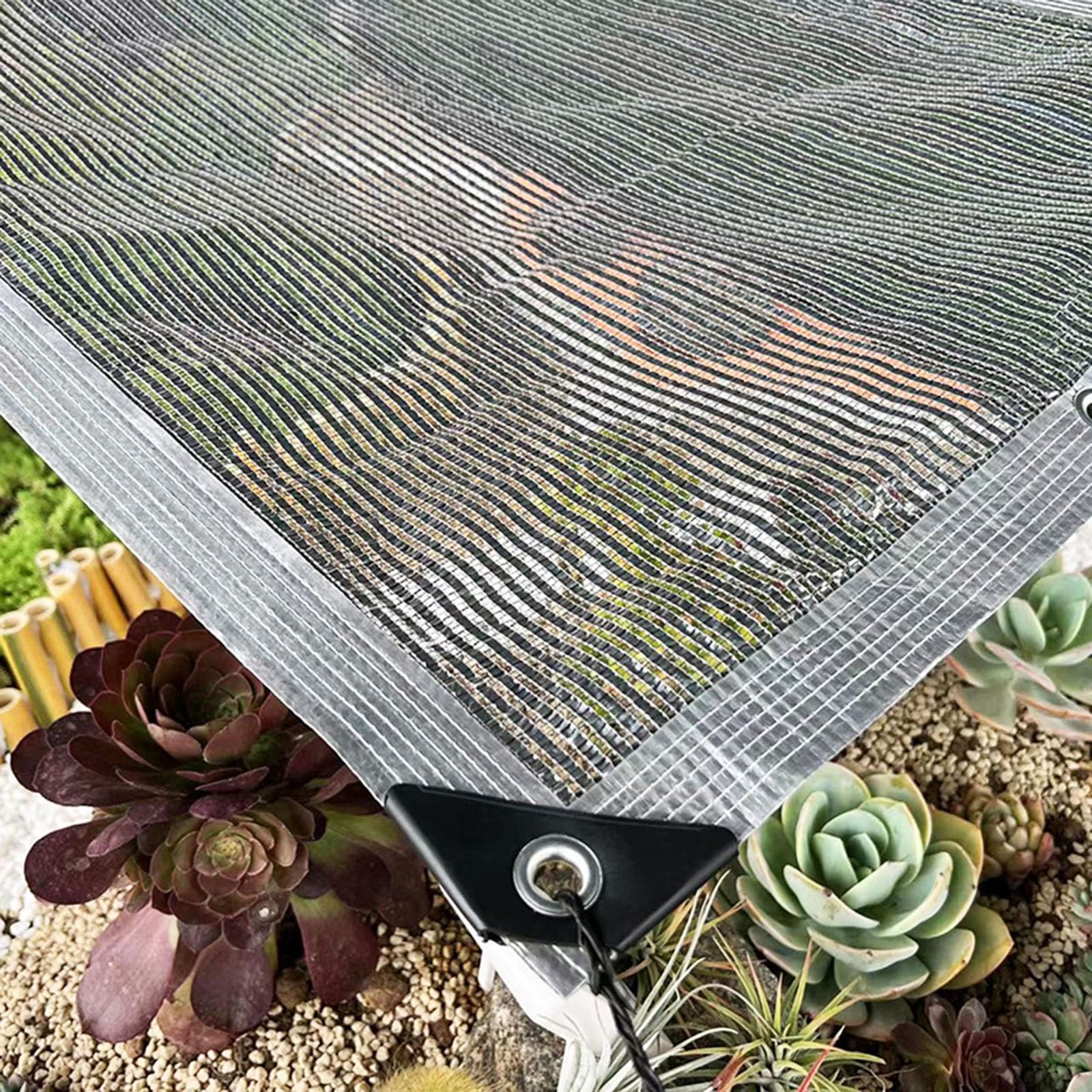 AJTXCSFOQL 55-65% Aluminum Shade Cloth 10m 3.5m 4m 9m 8m 6.5m 5m 2m Reflective Sun Shade Silver Tarp with Grommets, Privacy Screen Sunshades for Patio Garden Backyard Plant(4 x 11m)