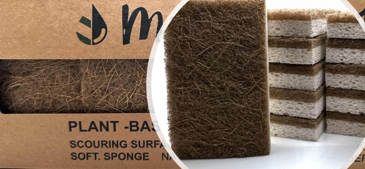 12 Pack Natural Sponges | Hemp Sisal Plant Based Scrubber Scouring Sponge | Eco-Friendly Odor Free Biodegradable Compostable Wood Pulp | Sustainable Scrub Pads for Kitchen, Dishes, Bathroom