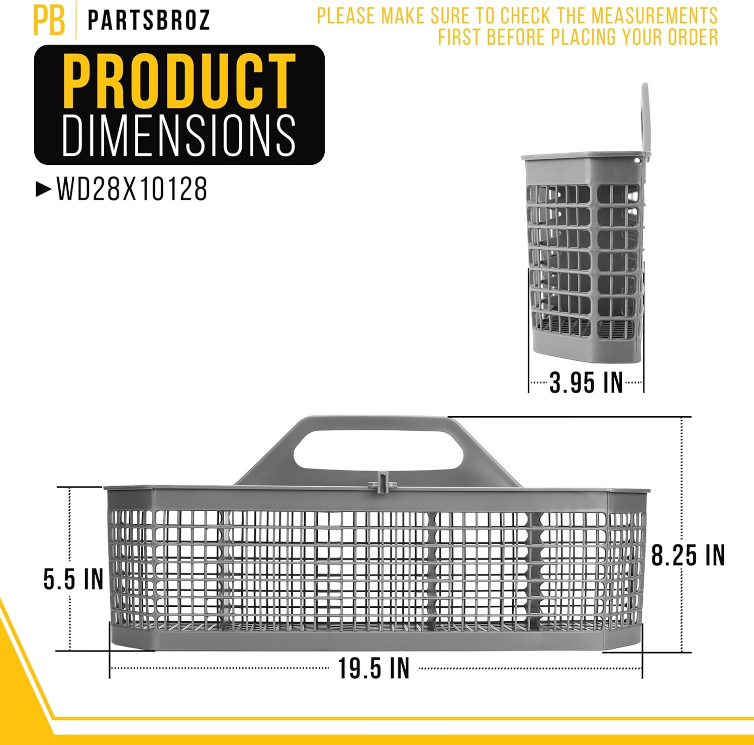 PartsBroz WD28X10128 Dishwasher Utensil Basket for GE Dishwasher Silverware Basket Replacement Silverware Holder for Dishwasher Cutlery Basket Tray Caddy Rack Gray Part AP3772889 PS959351 WD28X10127