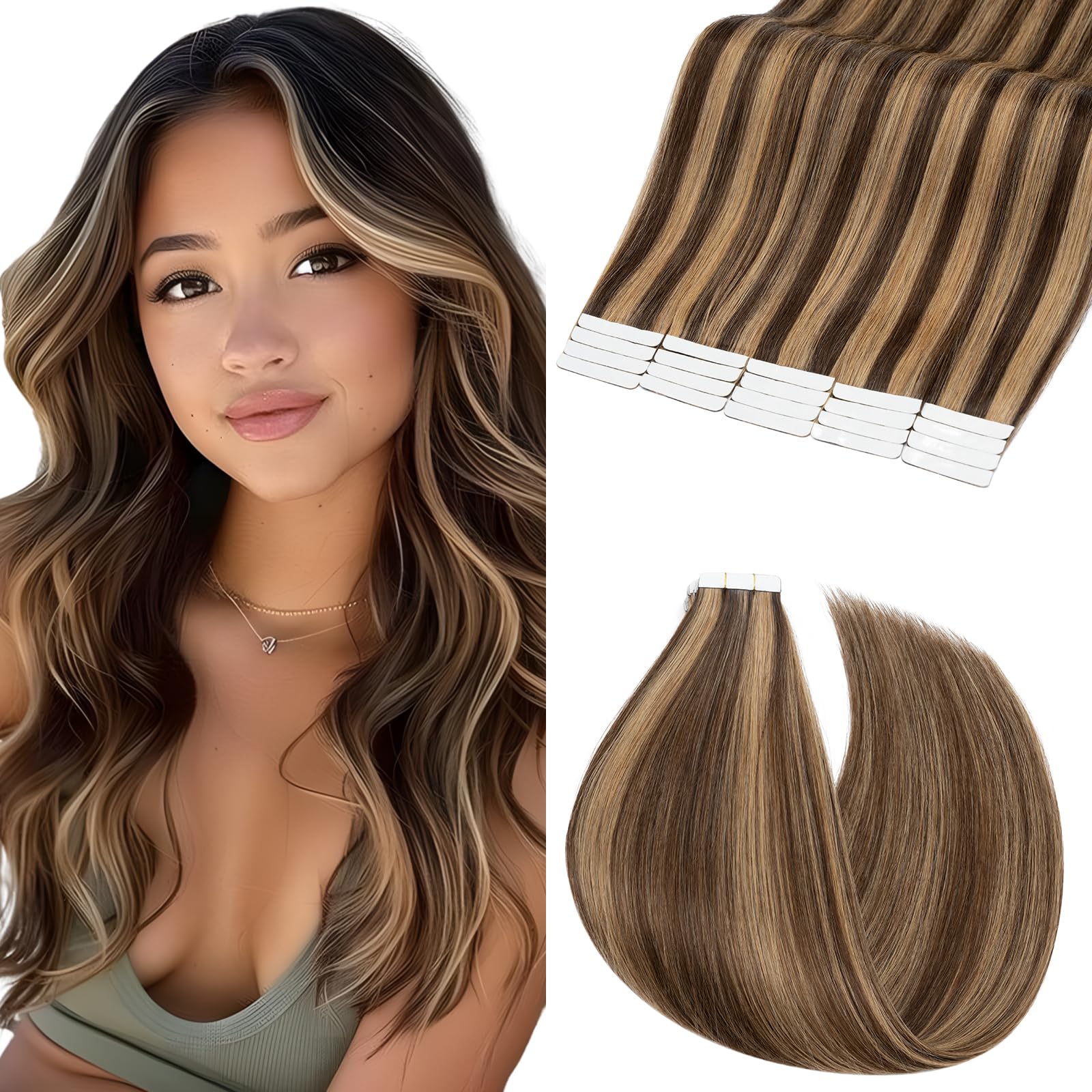 Elailite Tape in Hair Extensions Real Human Hair 20 Pcs