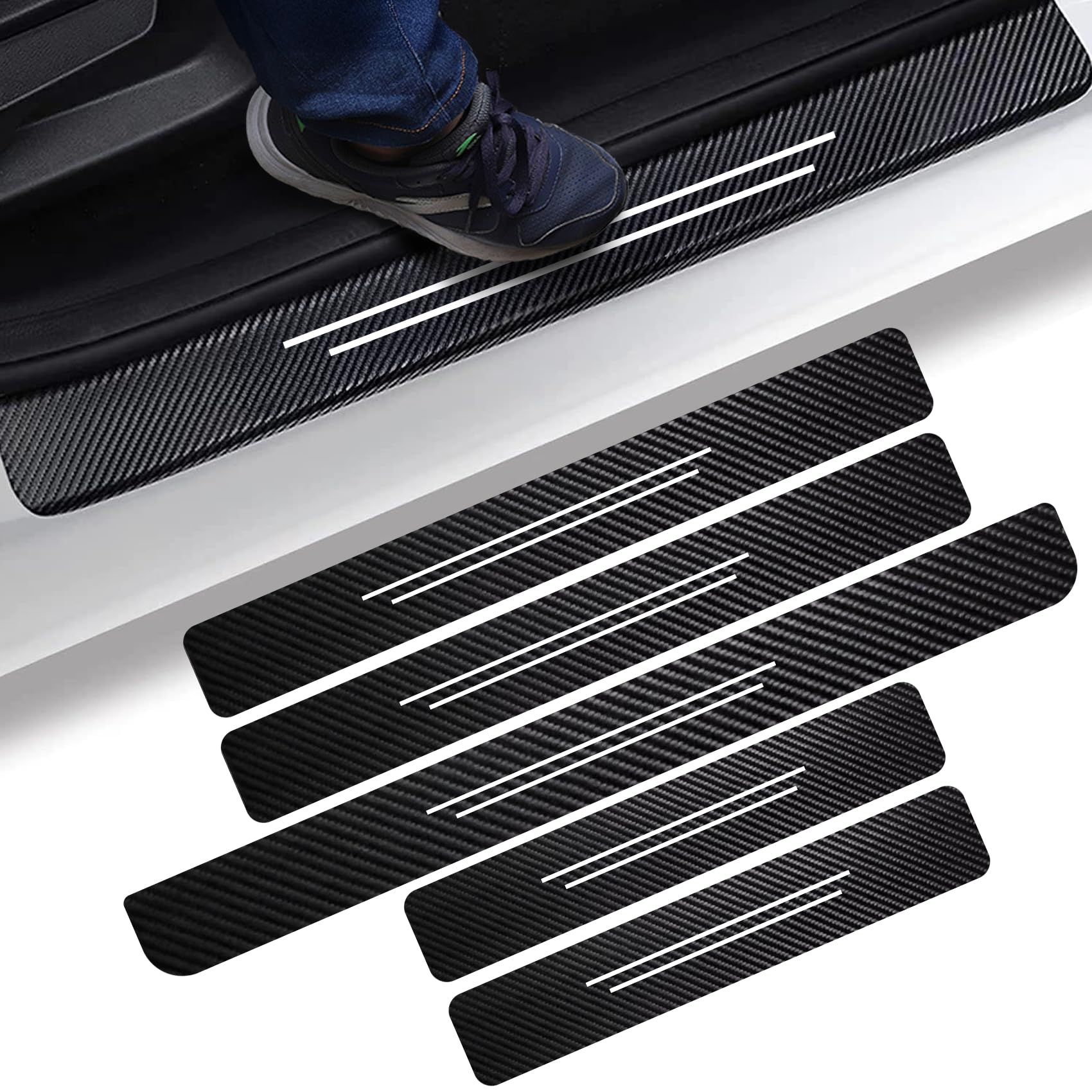Door sill Protector, Car Door Entry Guard, Carbon Fiber Wrap Scratch Protection (for All car Models) 5PC Car Door Edge Guards, Door sill Trim (Black)