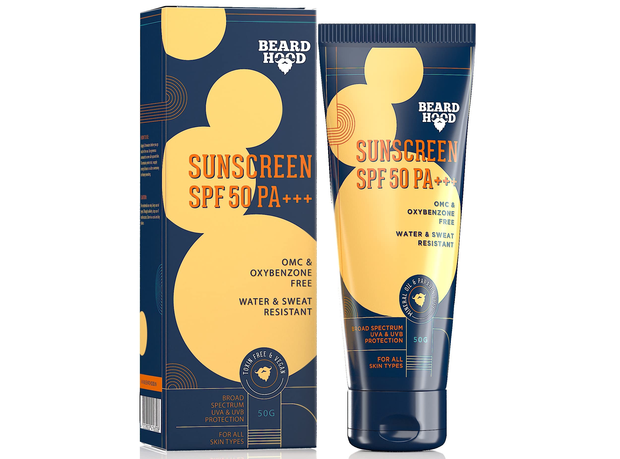 Beardhood SPF 50 PA+++ Sunscreen for Men, Non-Greasy, Water & Sweat Resistant, 50g
