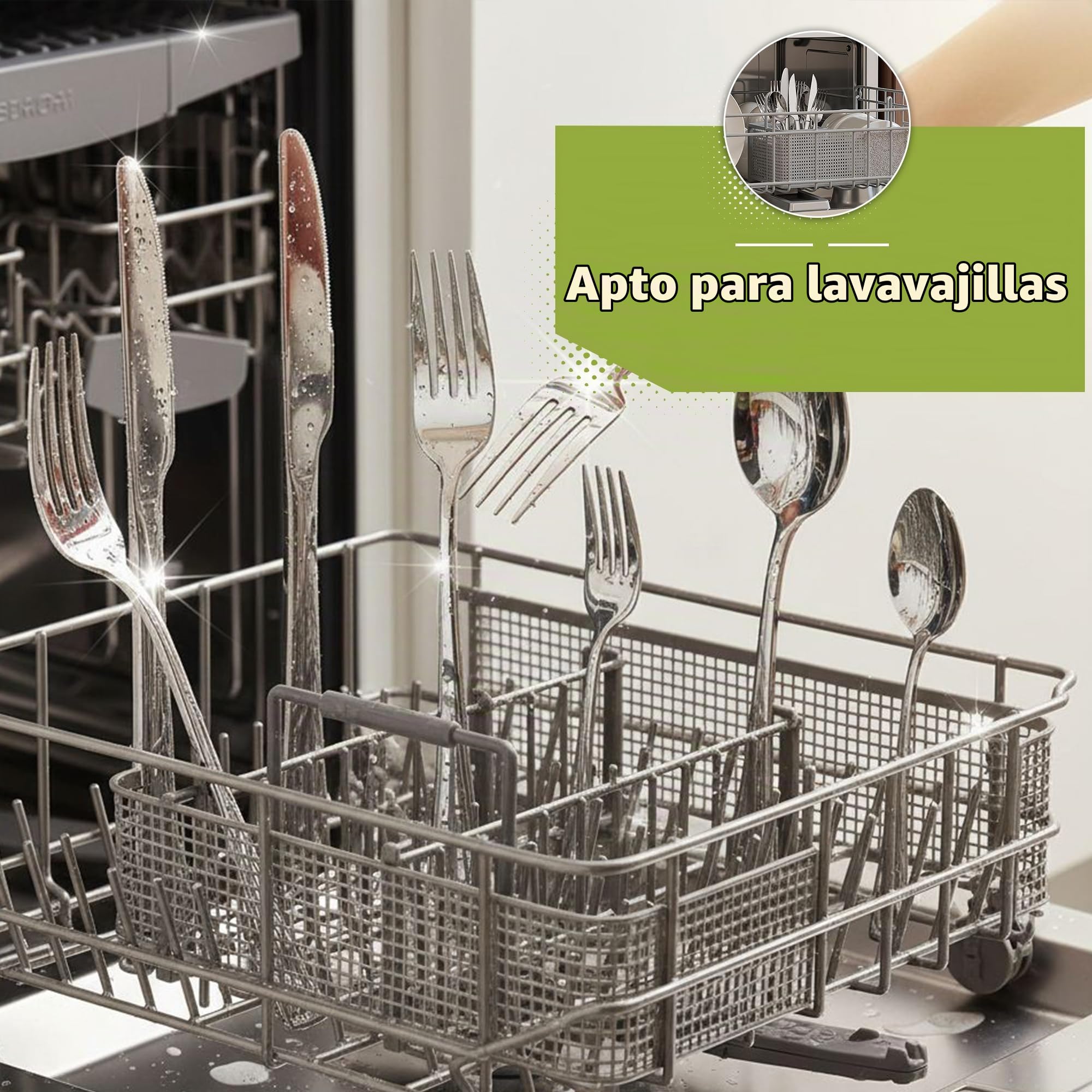 HI NATURE™ Juego de cubertería para 6 personas, 36 piezas, con cuchillo de carne, acero inoxidable 18/0, acabado brillante, incluye cuchillo, tenedor, cuchara y tenedor para tartas, apto para