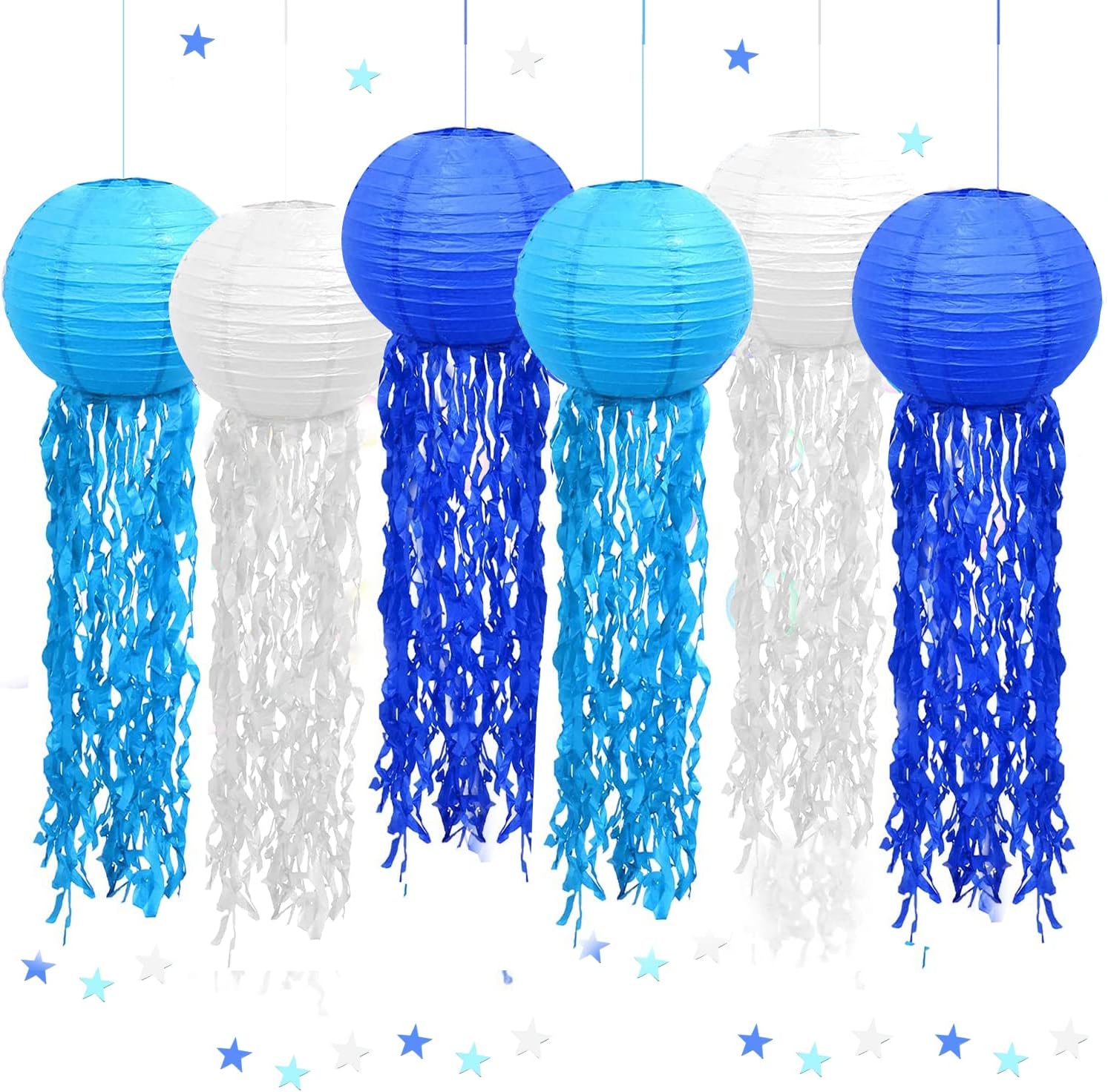lakigoesPaper Lanterns - Blue Jellyfish Design, Set of 6, 10" Diameter, Wedding, Graduation, Birthday Parties, Textured Paper Material