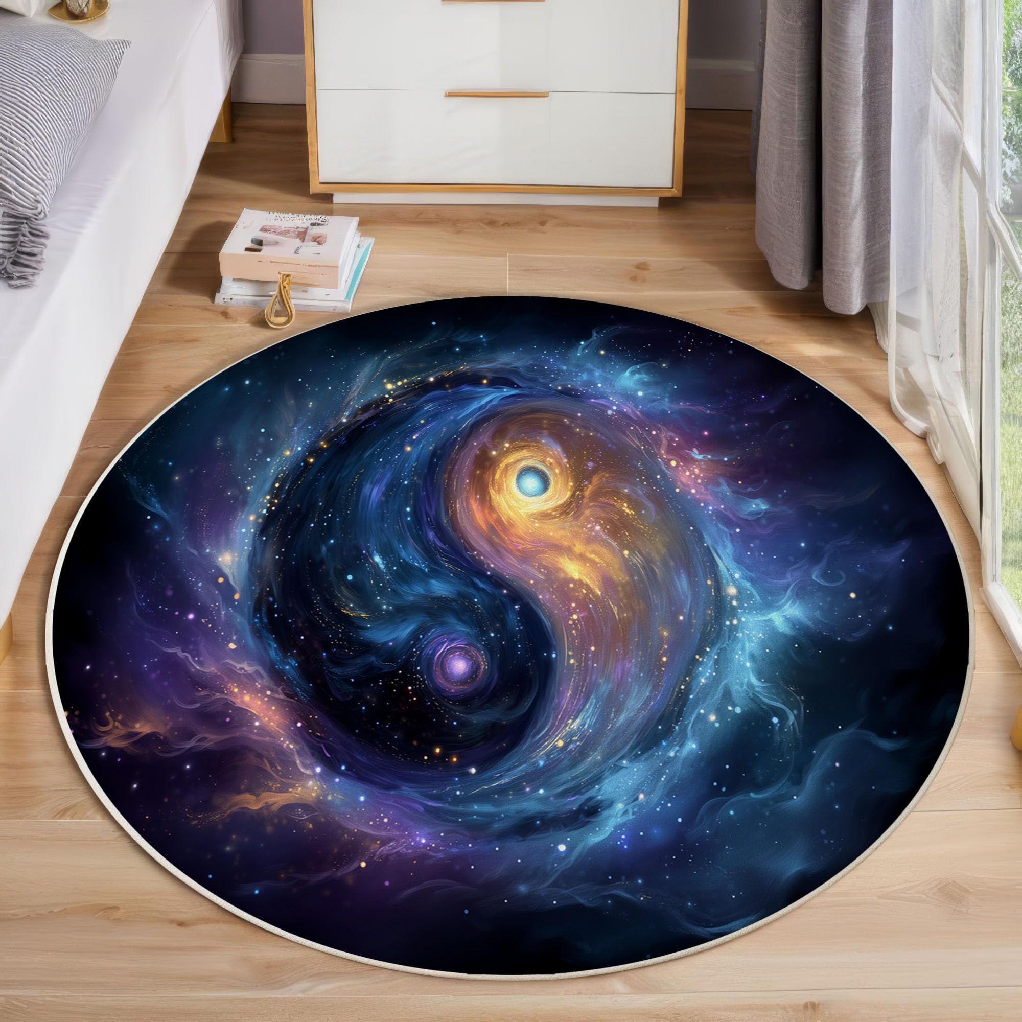 Moquette salon Yin Yang 3D lavable et tapis de sol bleu-violet 100cm pour décoration chambre