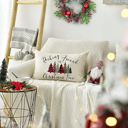 Miniatura 2 de Jbralid Fundas de Almohada de Navidad 12x20 Pulgadas Árbol de Navidad Búfalo Estilo Granja Fundas de Almohada Lumbar Fundas para Exteriores para