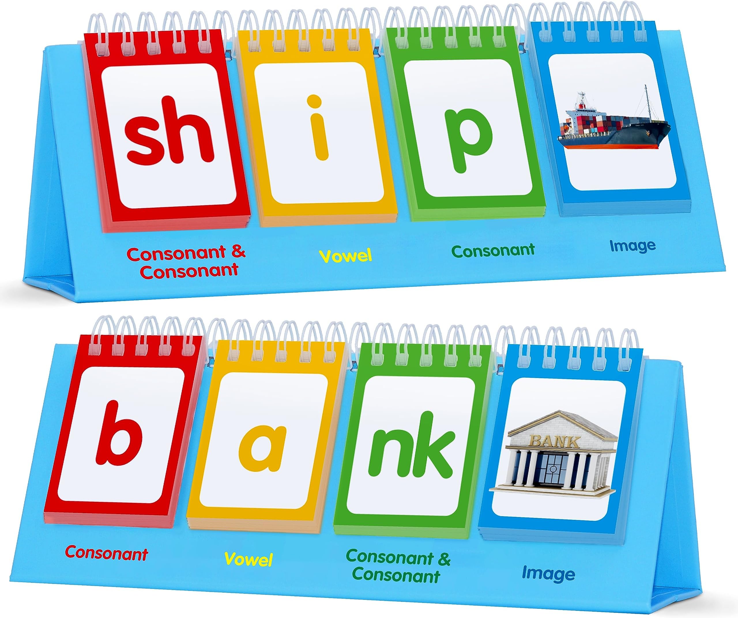 SpriteGru CVCC & CCVC Flip Charts, 40 Words Builder Phonic Games Freestanding Flip Chart Manipulative Spelling Toy Educational Learning Tool for Student Teacher School Supplies