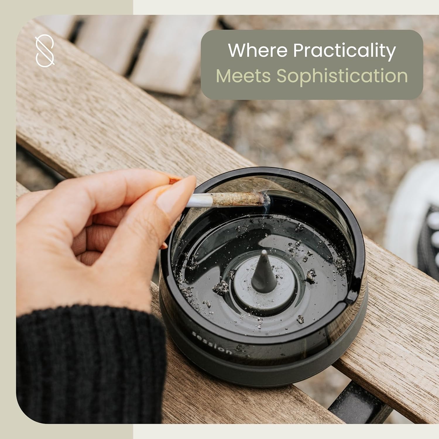 Session Goods Ashtray with Silicone Lid - Outdoor Ashtray with Replaceable Design Made with Premium Borosilicate Glass Material, Portable and Easy to Clean - Ideal for Indoor & Outdoor