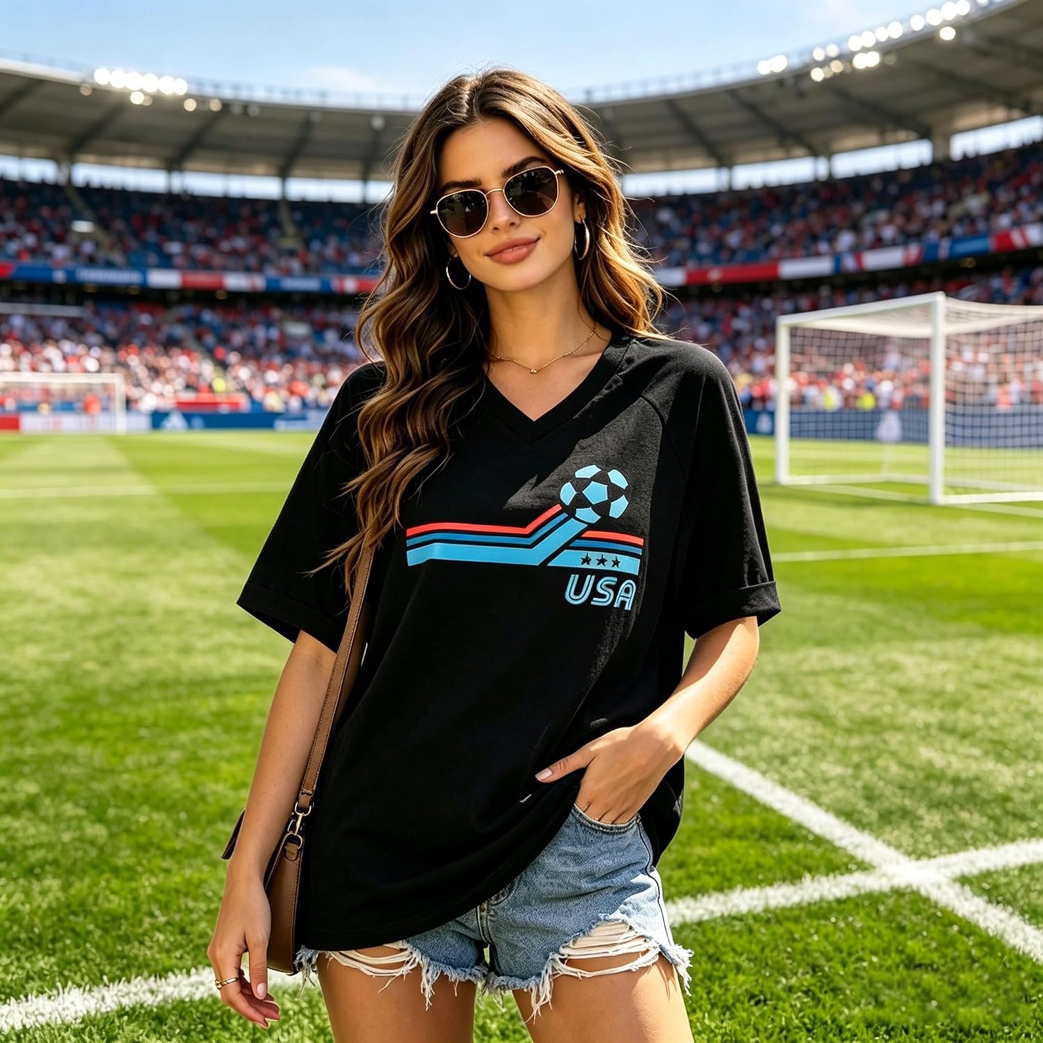 HEBBE USA Soccer Jersey Women Oversized USA Soccer Shirt V-Neck Sport Shirt image 5