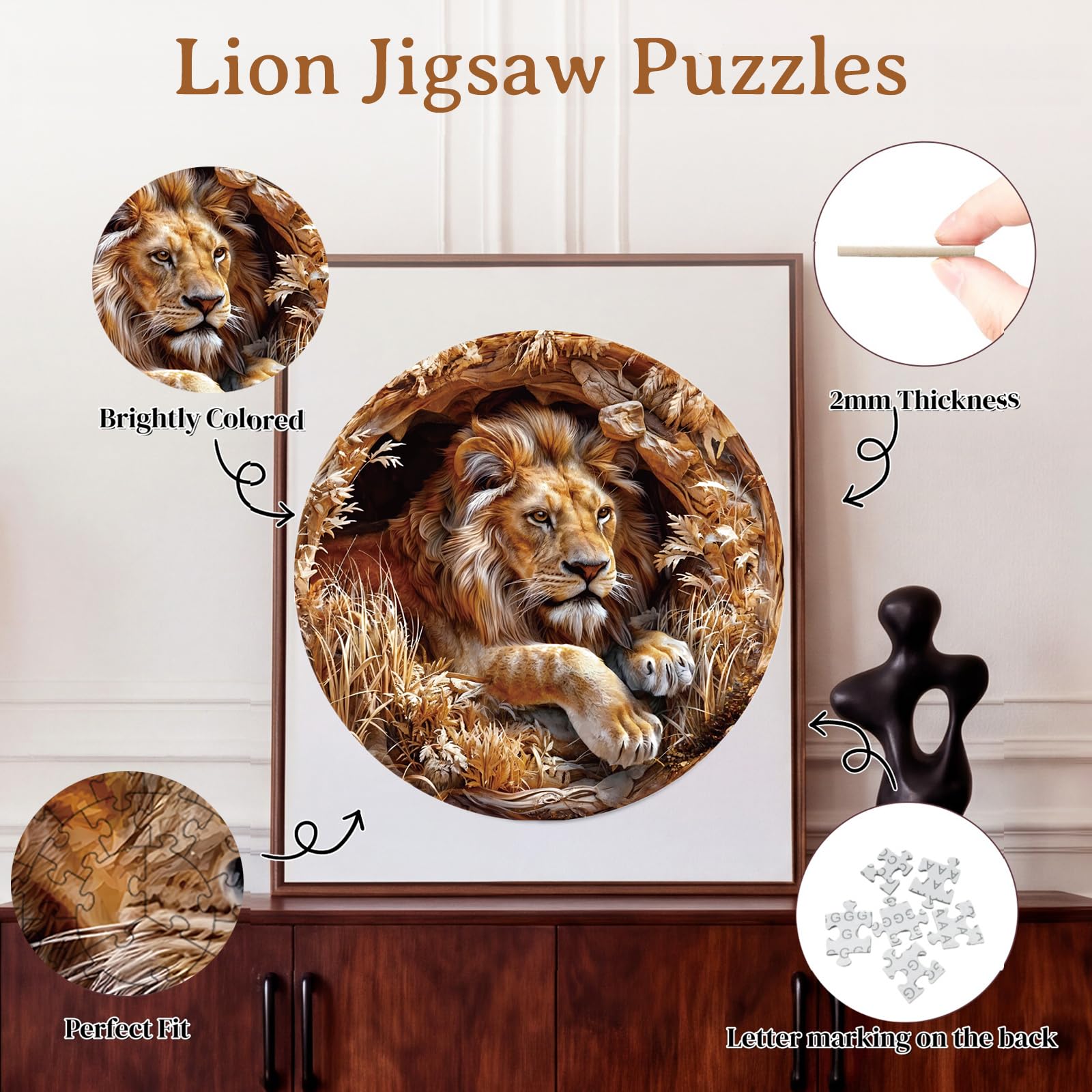 Puzzle da 1000 pezzi, puzzle per adulti, visivamente 3D, leone, classici puzzle per tutta la famiglia, decorazione per la casa e idea regalo (67,5 x 67,5 cm)