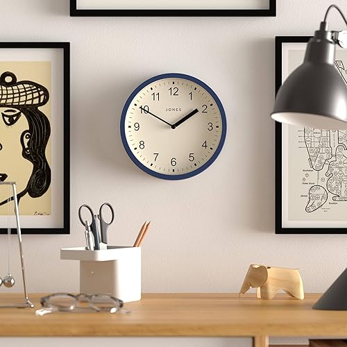 Miniatura 3 de JONES CLOCKS Reloj de pared giratorio  Reloj redondo pequeño y moderno  8 pulgadas  Azul oscuro  Números fáciles de leer  Ideal para cocina,