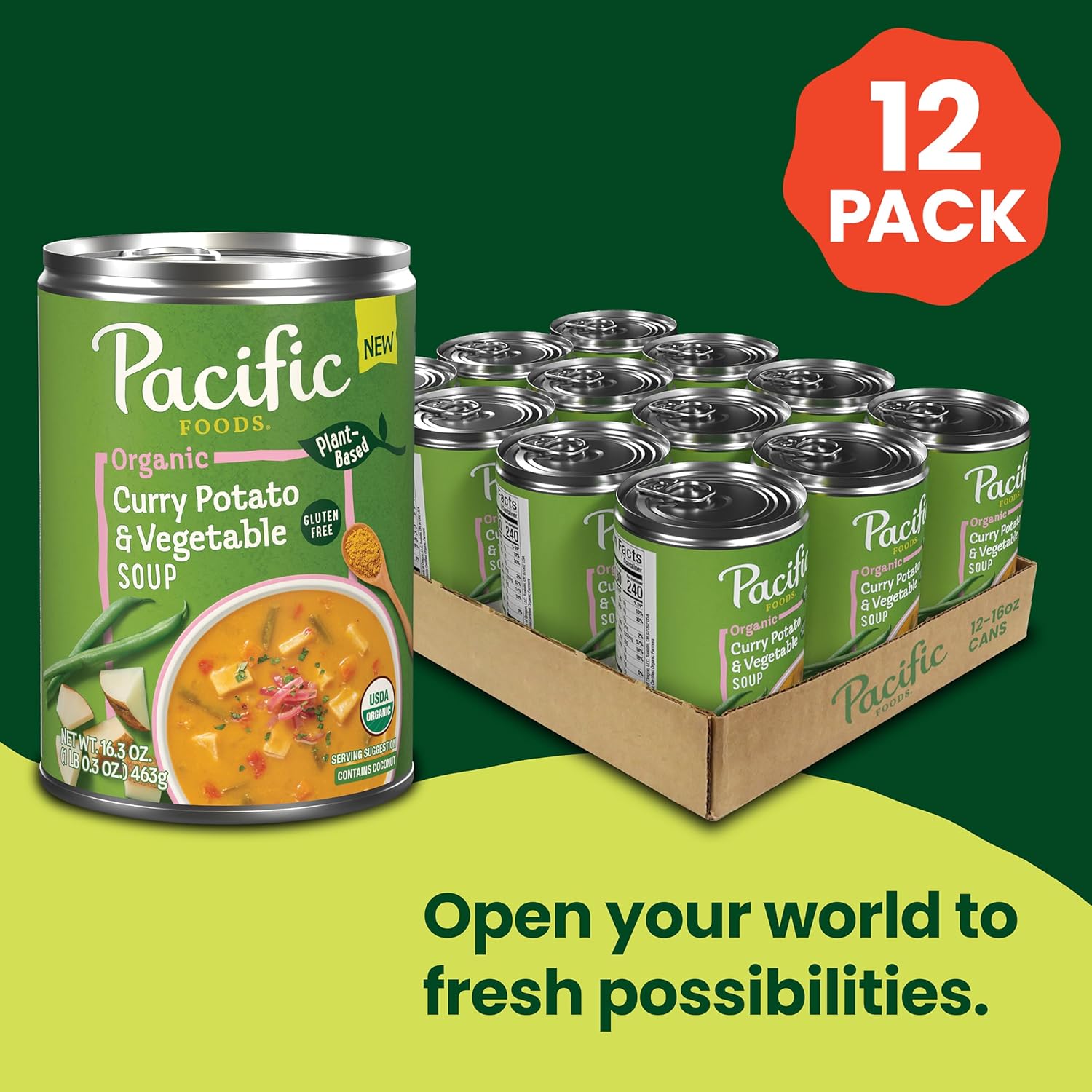 Pacific Foods Organic Curry Potato and Vegetable Soup, 16.3 oz Can (12 Pack)