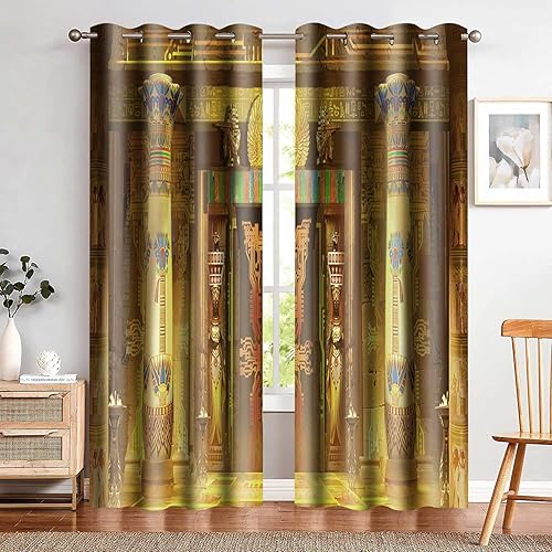 Miniatura 4 de Cortinas opacas de palacio egipcio dorado, arquitectura antigua, con estampado fresco, cortinas opacas para oscurecer la habitación, sala de estar,