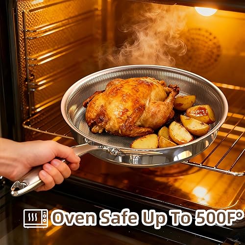 Miniatura 5 de Yoehka Juego de utensilios de cocina de acero inoxidable de 14 piezas, ollas y sartenes antiadherentes con 3 salvamanteles de silicona  Sartenes,