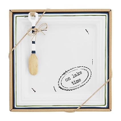 Mud Pie Time Cheese Set, White, plate 8 1/4