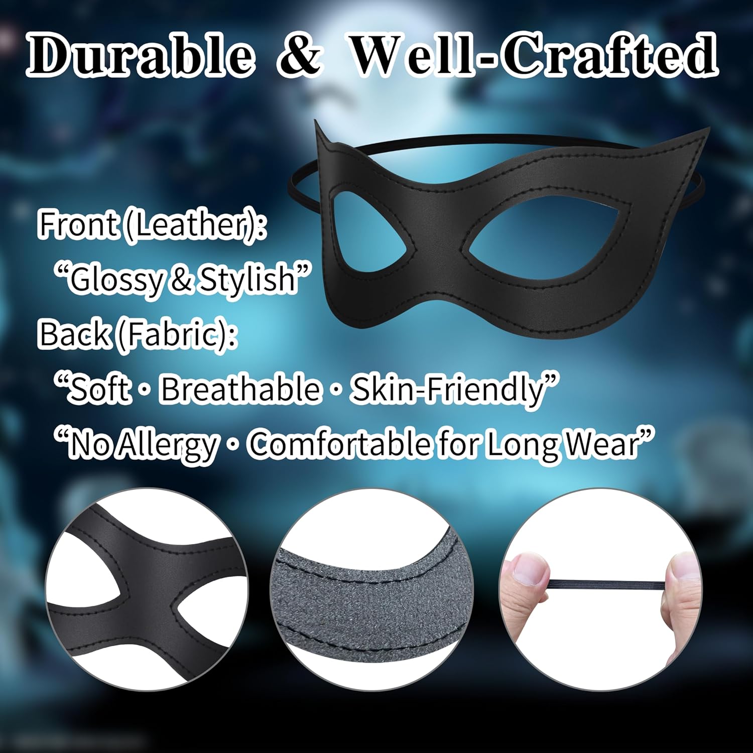 Black Cat Mask for Women - Leather Cat Face Mask Adult, Half Face Cat Eye Mask for Halloween Cosplay Masquerade Party Costume Accessories