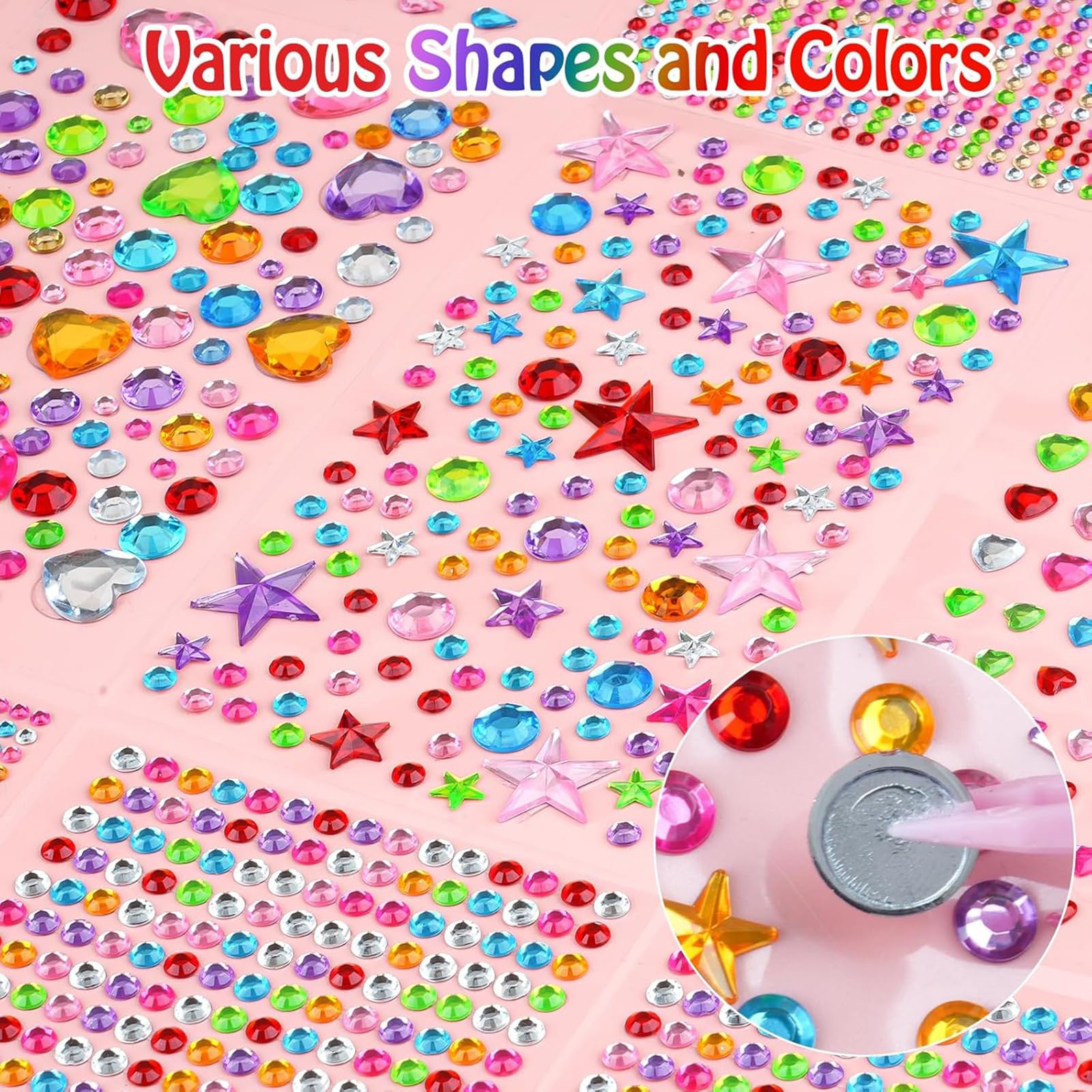 Strass Autocollants Multicolores - Pour Ongles, Visage, Scrapbooking - Formes Variées (cœur, étoile, Fleur...)