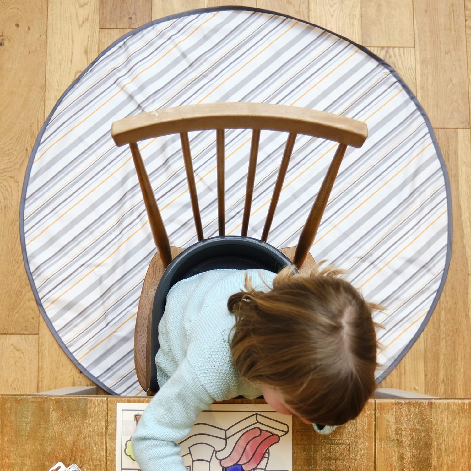 Prince Lionheart Multi-Purpose Catchall, Round Splat Mat, Gray Stripe, Great for Meal or Craft Time, Easy Clean Up, 47.75x47.75 Inch (Pack of 2)