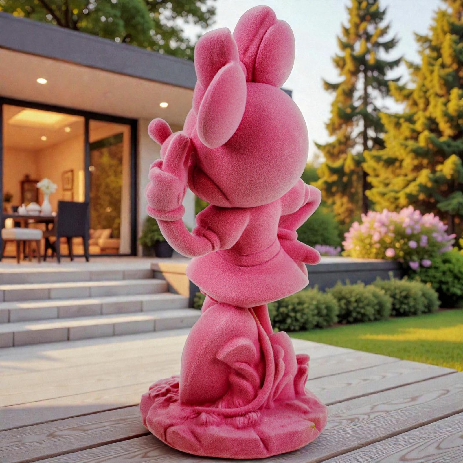 Minnie Mouse Gartenfigur pink beflockt 20,5 cm Offiziell lizenzierte Disney Deko Figur aus Polyresin | Wetterfest für Garten, Balkon & Wohnzimmer | Stylische Geschenkidee
