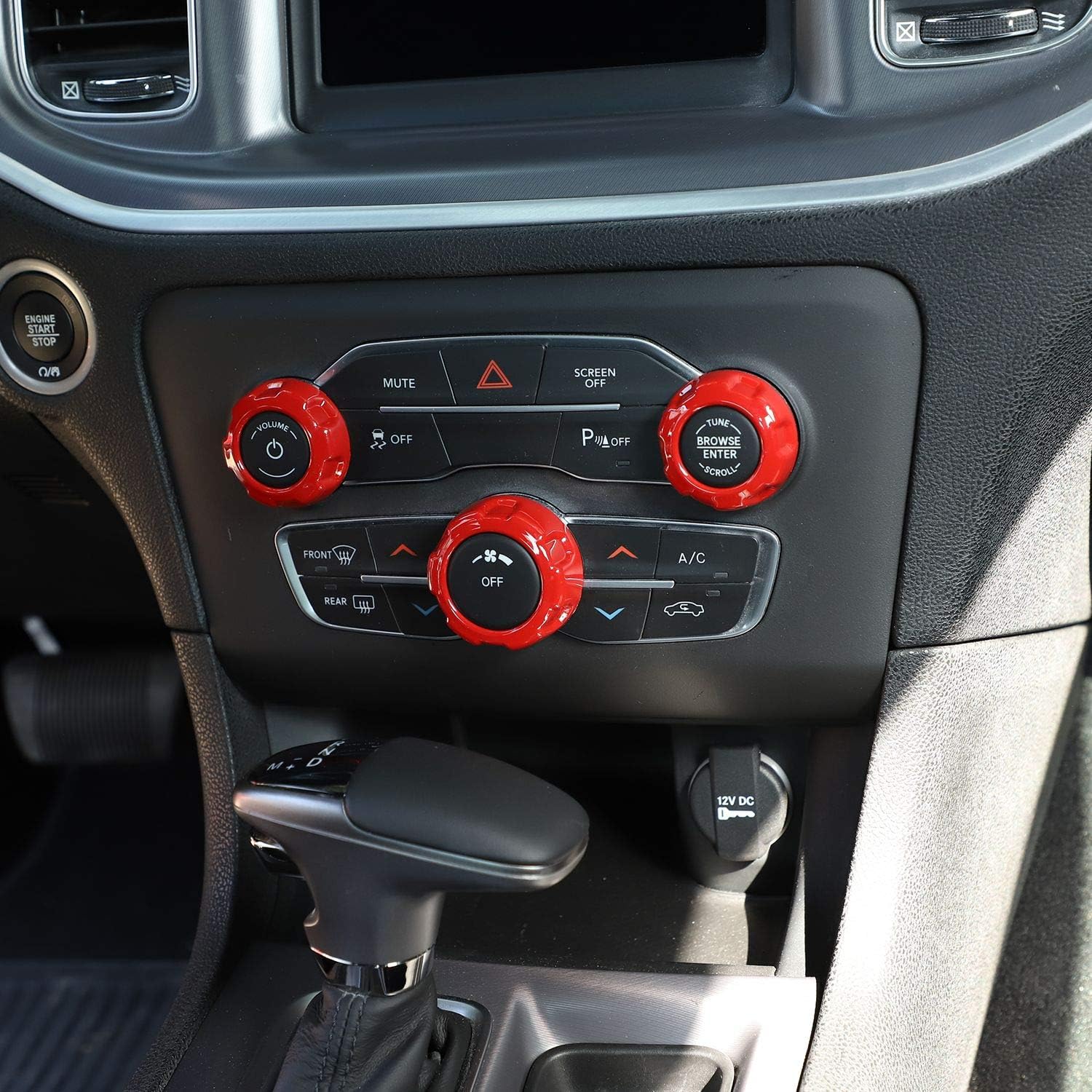Voodonala Radio AC Knobs Air Conditioner Switch Button for 2015-2024+ Dodge Challenger Charger, for 2011-2024+Chrysler 300, 2012-2017 RAM,2016-2020 Durango,Interior Accessories, ABS Red 3pcs