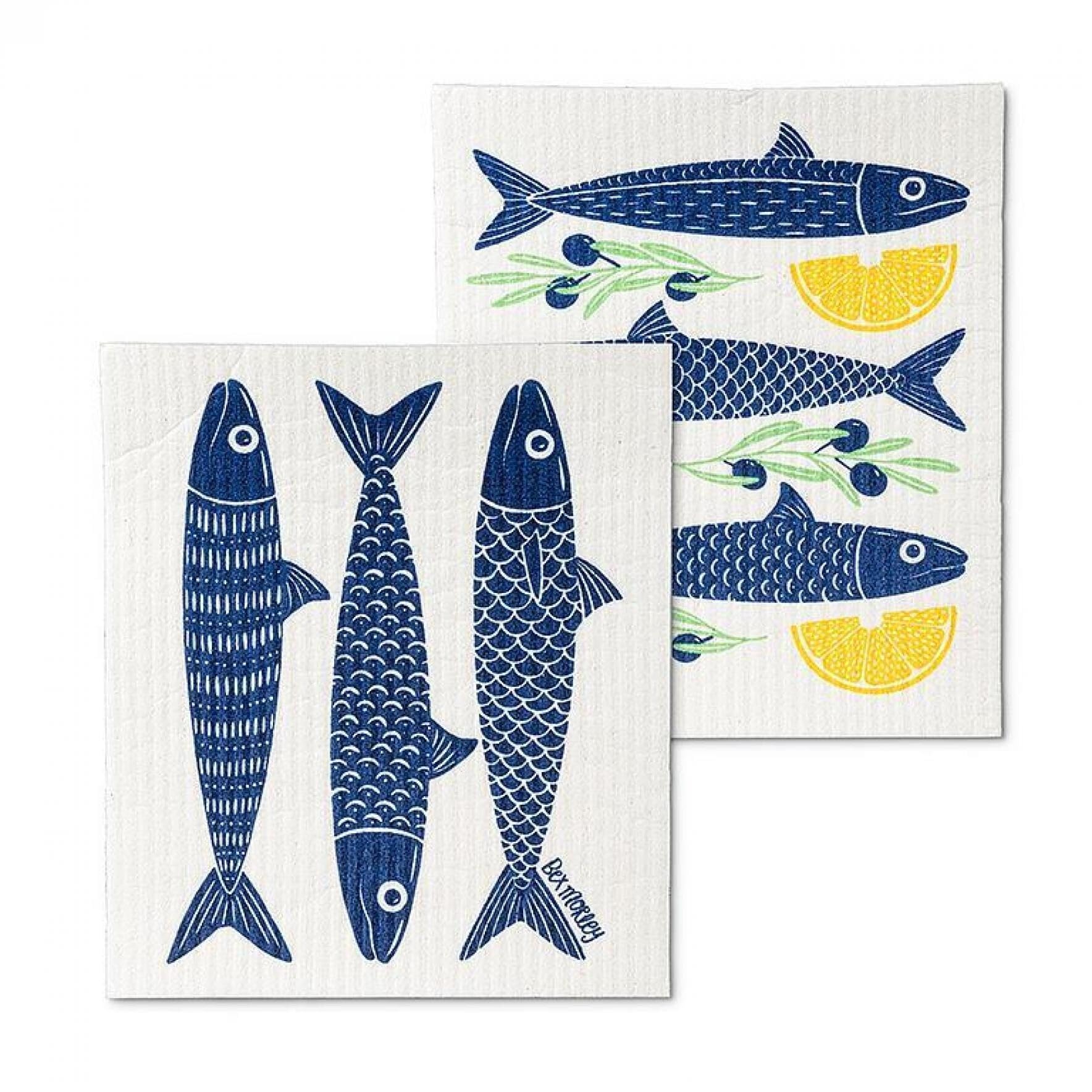 Abbott Collection Fish & Lemons Amazing schwedische Geschirrtücher, 2 Stück, Zellulose/Baumwolle (6,5 x 8 l)