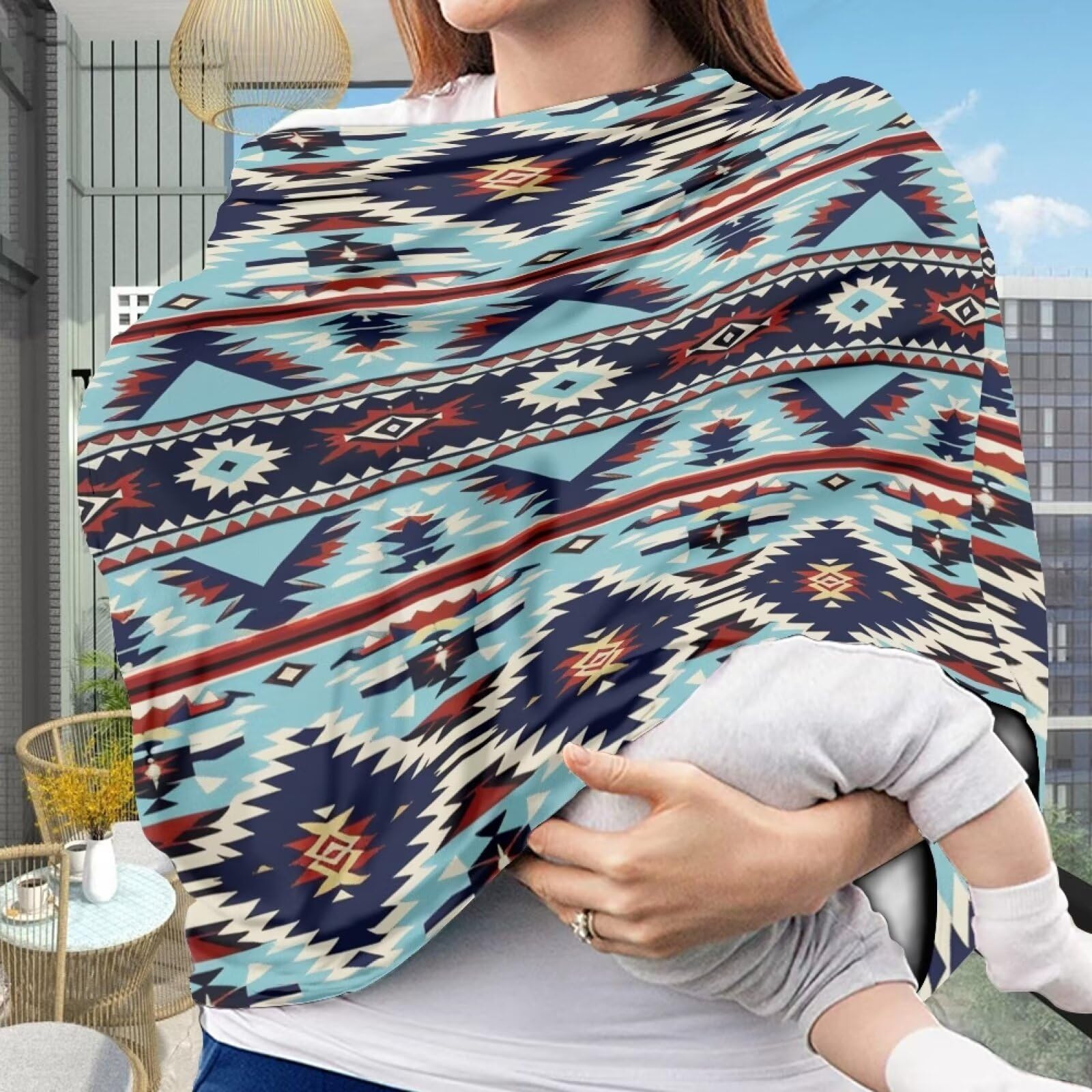 Youngerbaby Aztec Western Nursing Cover Breastfeeding Soft Infant Carseat Canopy Stretchy Breathable Cover for Stroller High Chair Shopping Cart Canopies