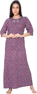 Zenith Text Impex’s Embroidered Neck Full Length 100% Cotton with Long Sleeves Nightie/Maxi/Night Gown Price In India