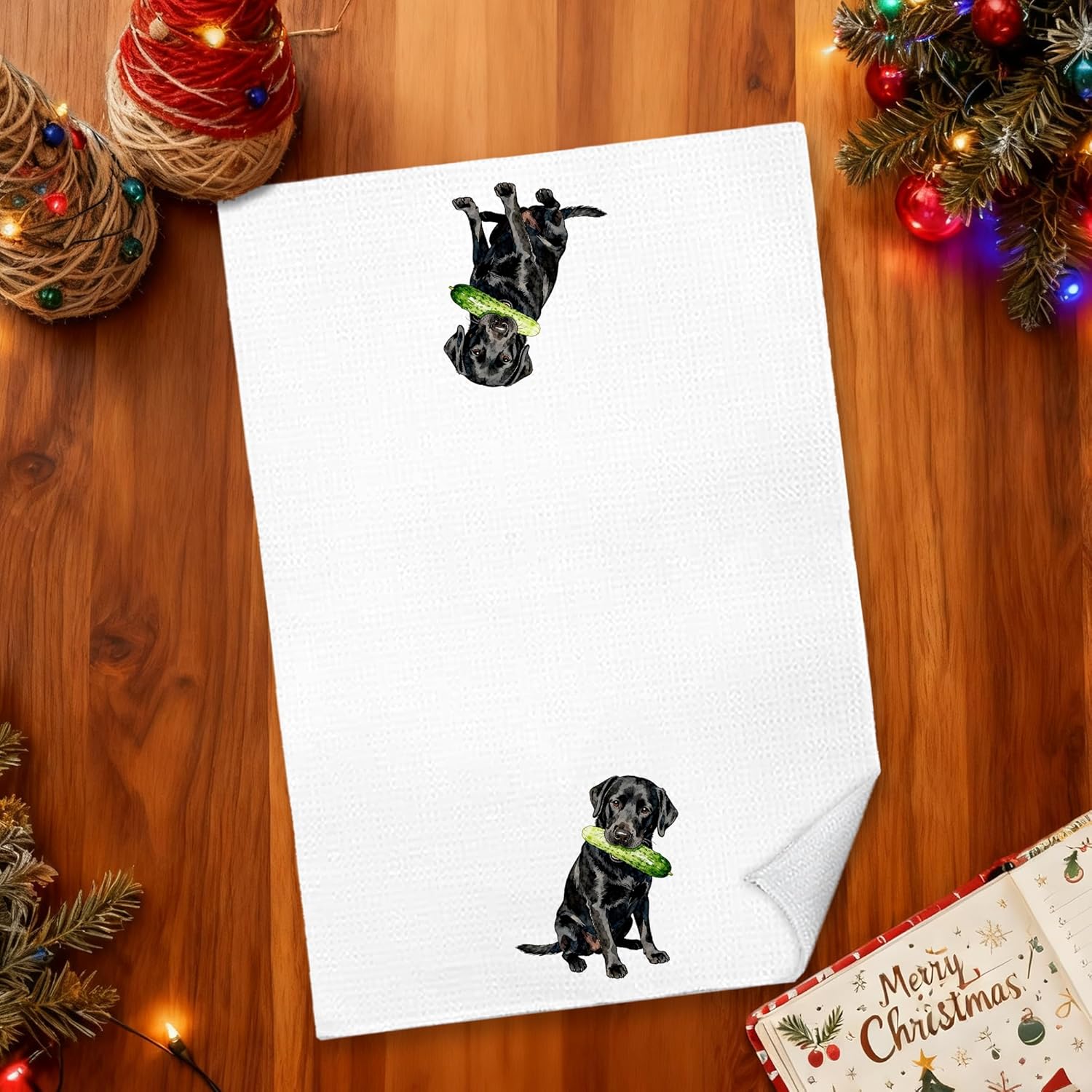 Black Labrador Retriever Kitchen Towels 16x24 in, Black Lab Gifts, Gifts for Labrador Dog Lovers, Funny Cucumber Lab Decorative Hand Tea Dish Towels for Kitchen Dining Room - Image 4