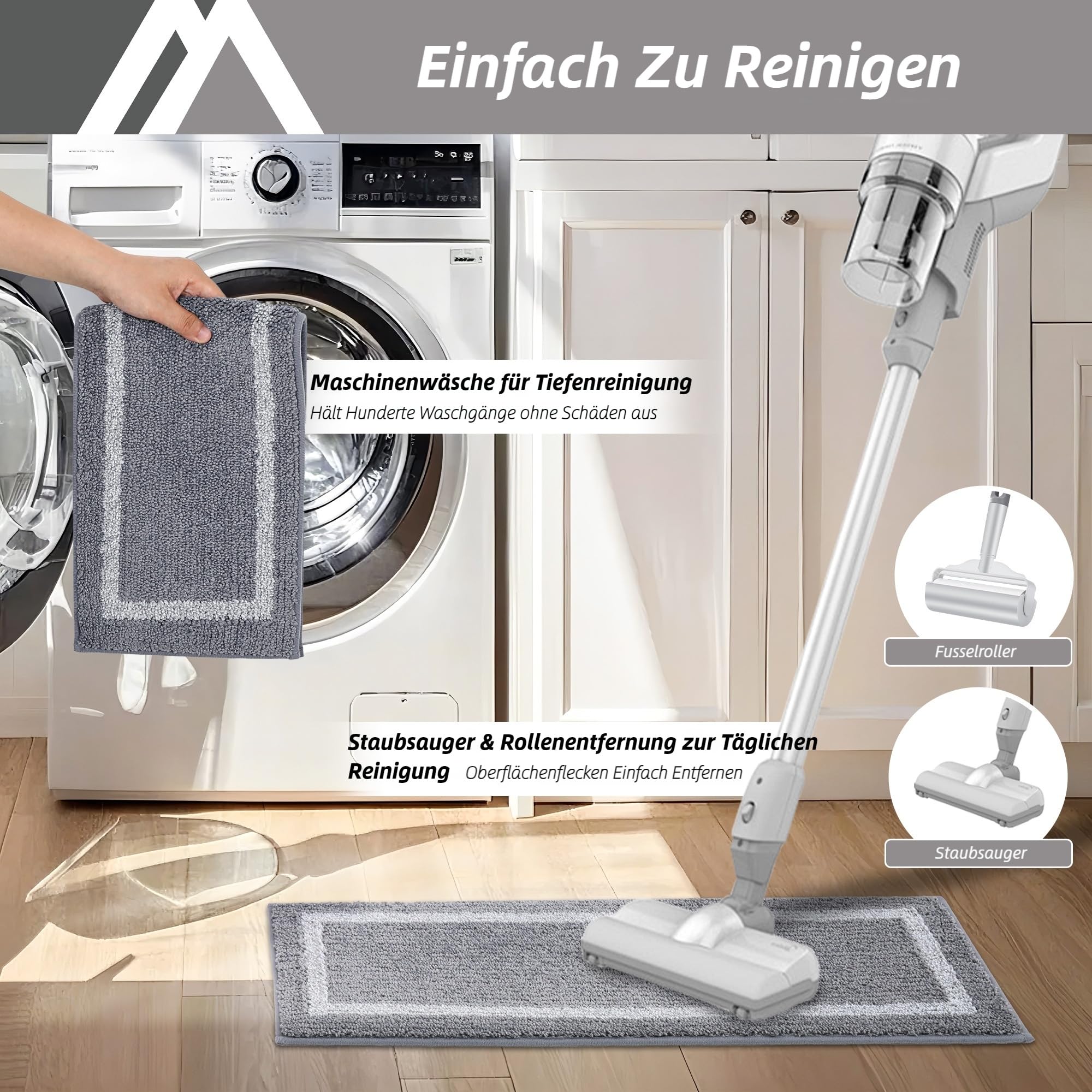 COSY HOMEER 15 Stück Treppenstufen Matten 70x22cm, Grau | Stufenmatten innen, melierte Struktur mit hellem Rahmen, TPE-Rücken ohne Klebeband, rutschfest, waschbar