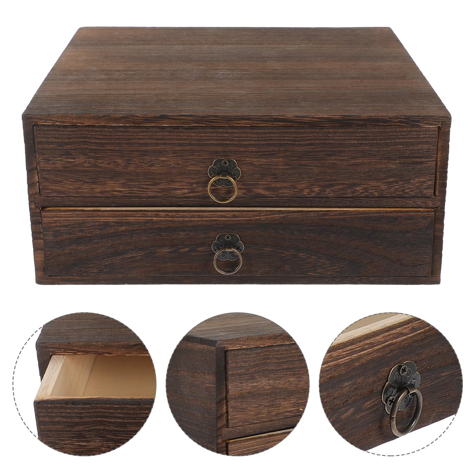 HOMSFOU Holz Aufbewahrungsbox mit 2 Schichten 25,5 X 24,5 X 11cm Schubladenbox für Kleinigkeiten und Zubehör im Büro und Zuhause