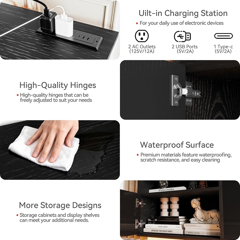 FJTJBSI 70" Fireplace TV Stand with 36" Electric Fireplace Entertainment Center with Charging Station and LED Light Console Table for Television up to 80 inch with Storage for Living Room image 5