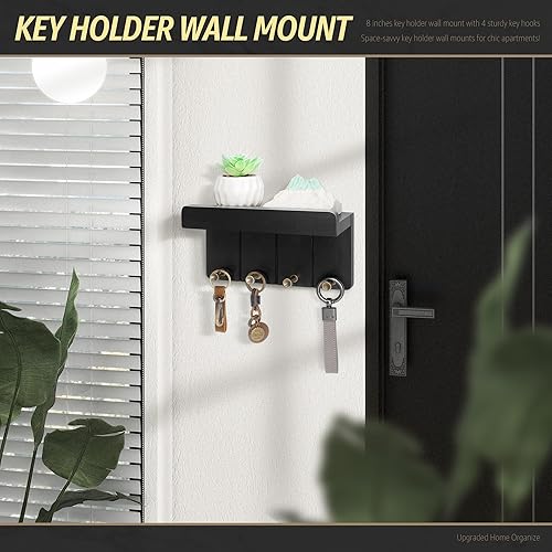 Miniatura 2 de Rebee Vision Soporte de pared pequeño para llaves - Soporte decorativo para llaves y correo de 8 pulgadas para pared con estante y 4 ganchos