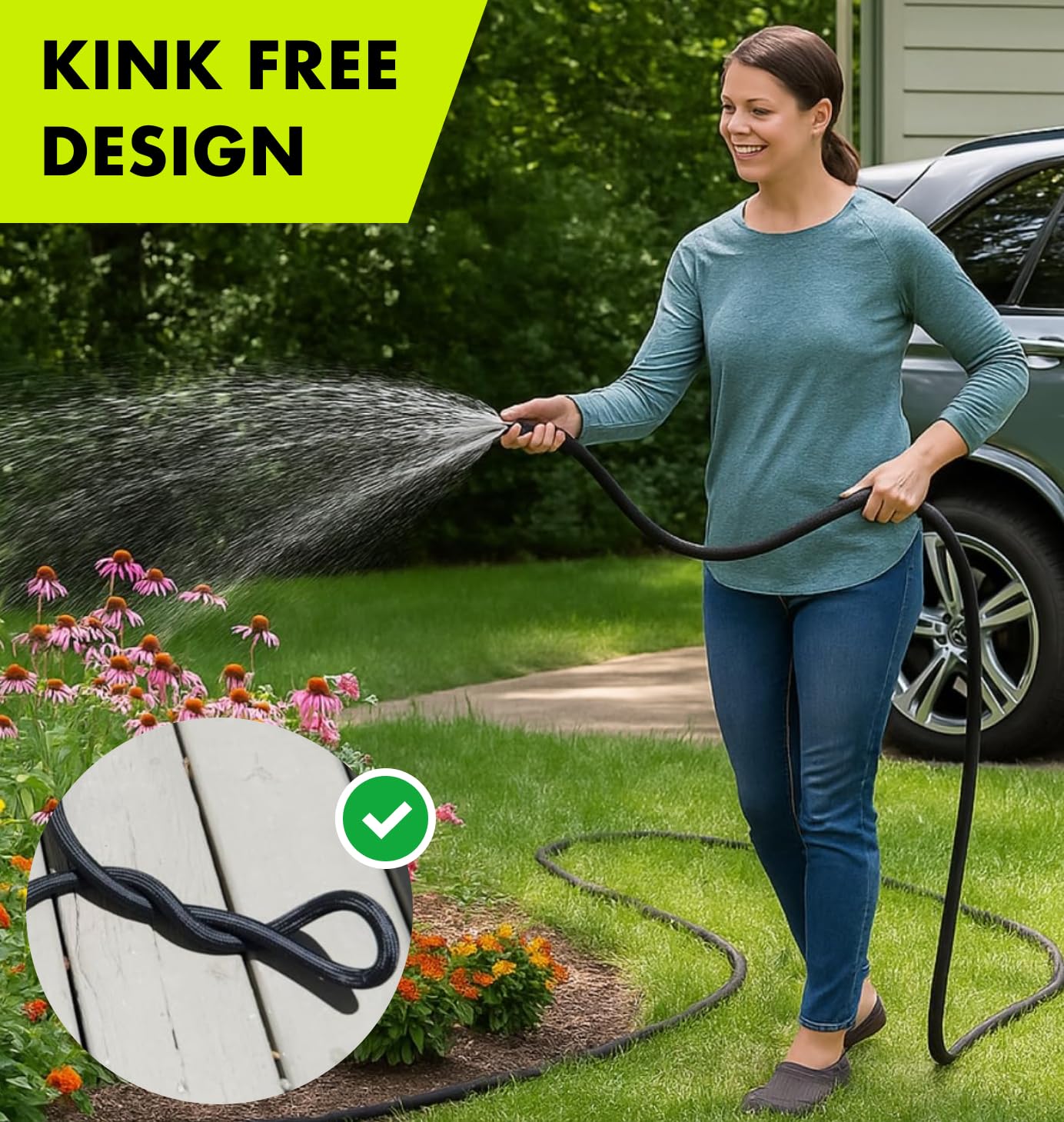Flexible Garden Hose 50ft – Lightweight, Kink-Free Heavy Duty Water Hose – Abrasion Resistant All-Weather Garden Hose for Yard, Car, Outdoor Use — view 3