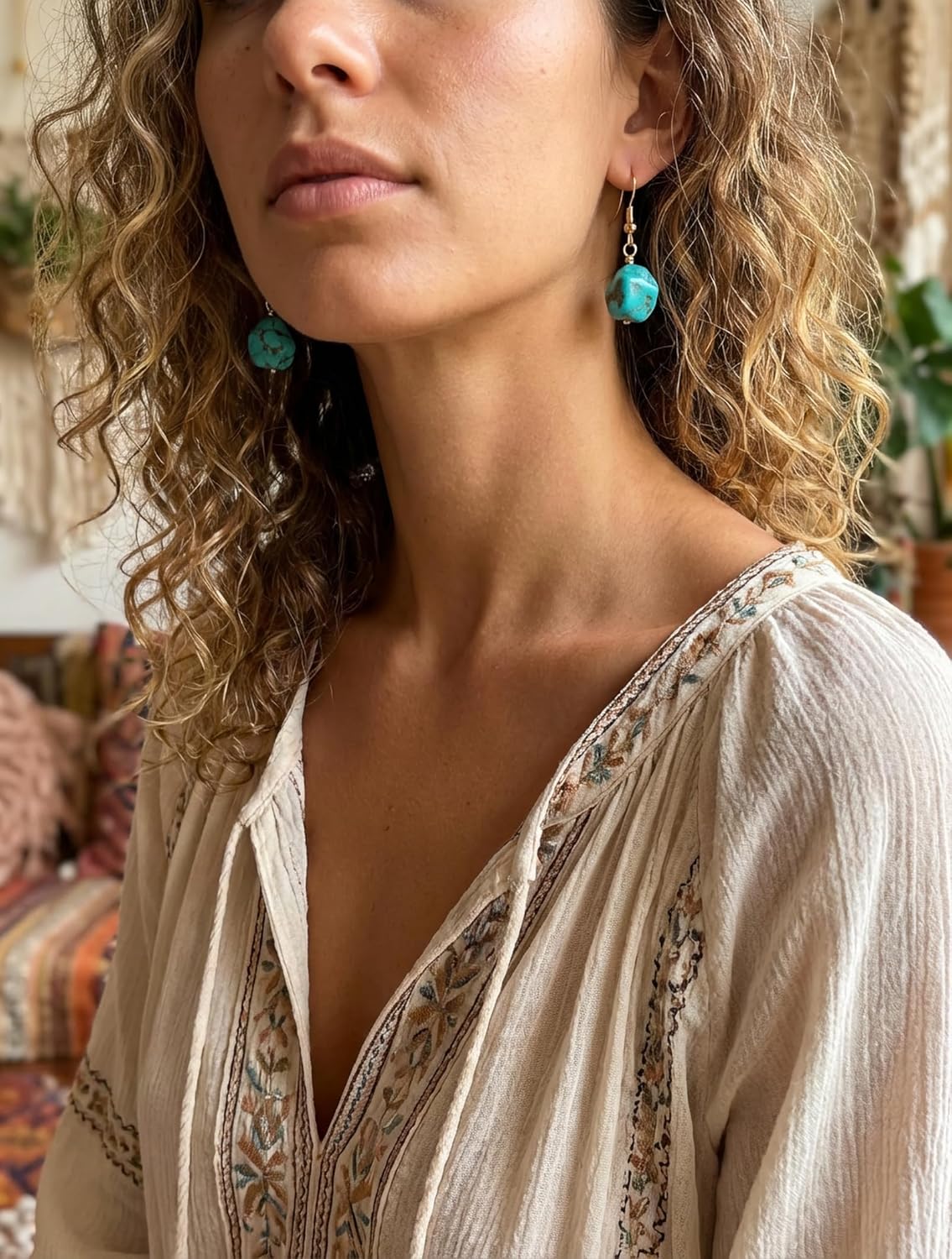 Turquoise Earrings for Women, Unique Teal Stone Drop Earrings for Western Boho Jewelry, Vintage December Birthstone Jewelry - Image 5