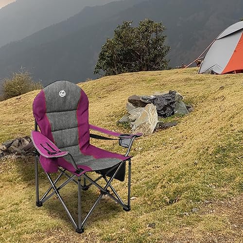 Miniatura 2 de Silla de campamento portátil de gran tamaño, silla plegable acolchada para exteriores, soporta 350 libras, silla de césped resistente con soporte