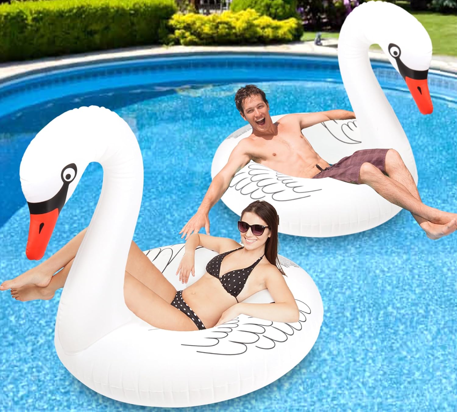 Sinbyuer Inflatable Pool Floats, Swan Large Pool Float Water Floaties for Adults, 42'' Pool Inner Tube Swim Tube Ring with Fast Valves, Blow Up Floaties Pool Lounge Float
