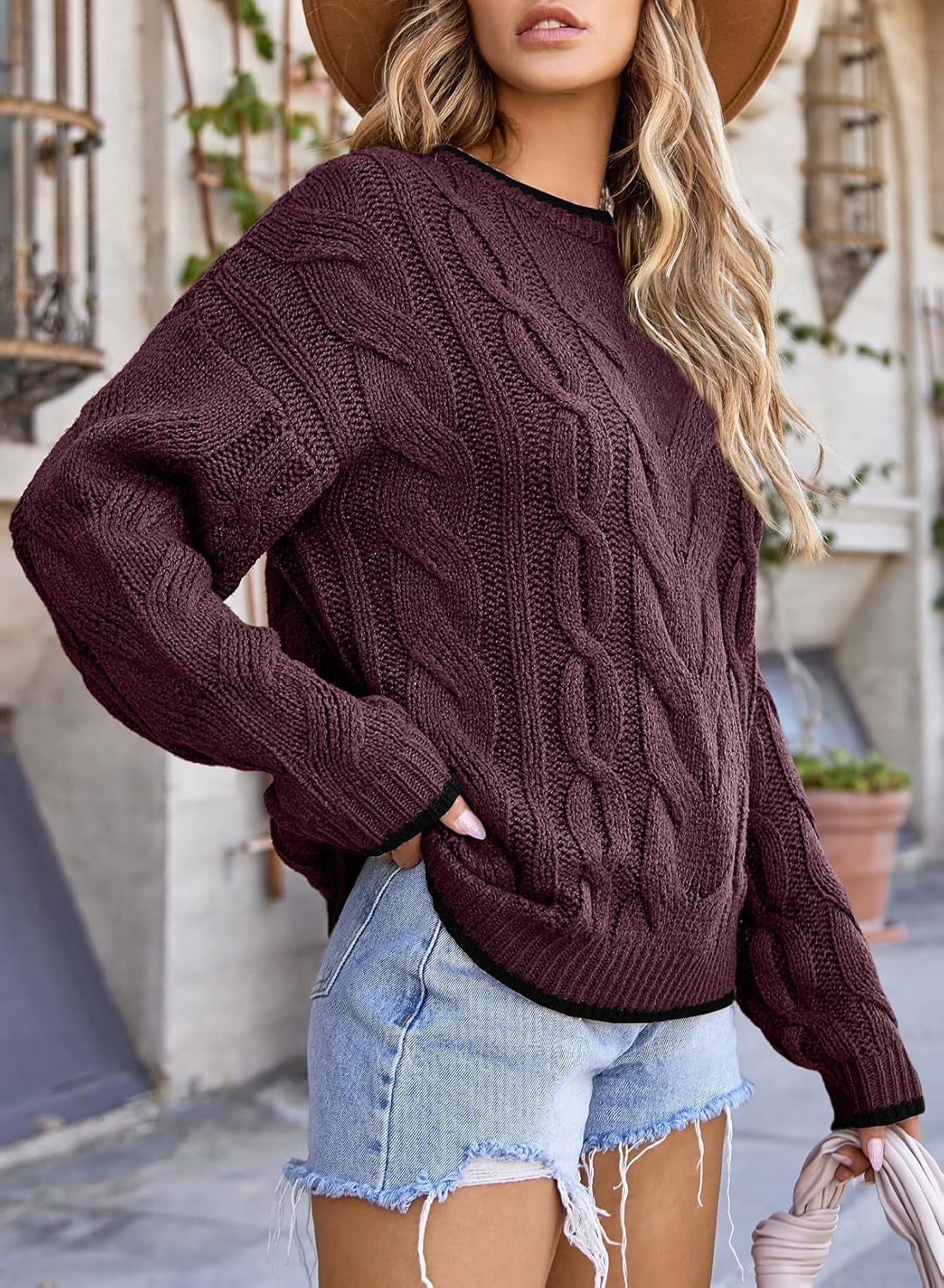 EVALESS Sweaters for Women Trendy Crewneck Long Sleeve Color Block Sweater Tops Fall 2025 Chunky Cable Knit Pullover Sweaters - Image 4