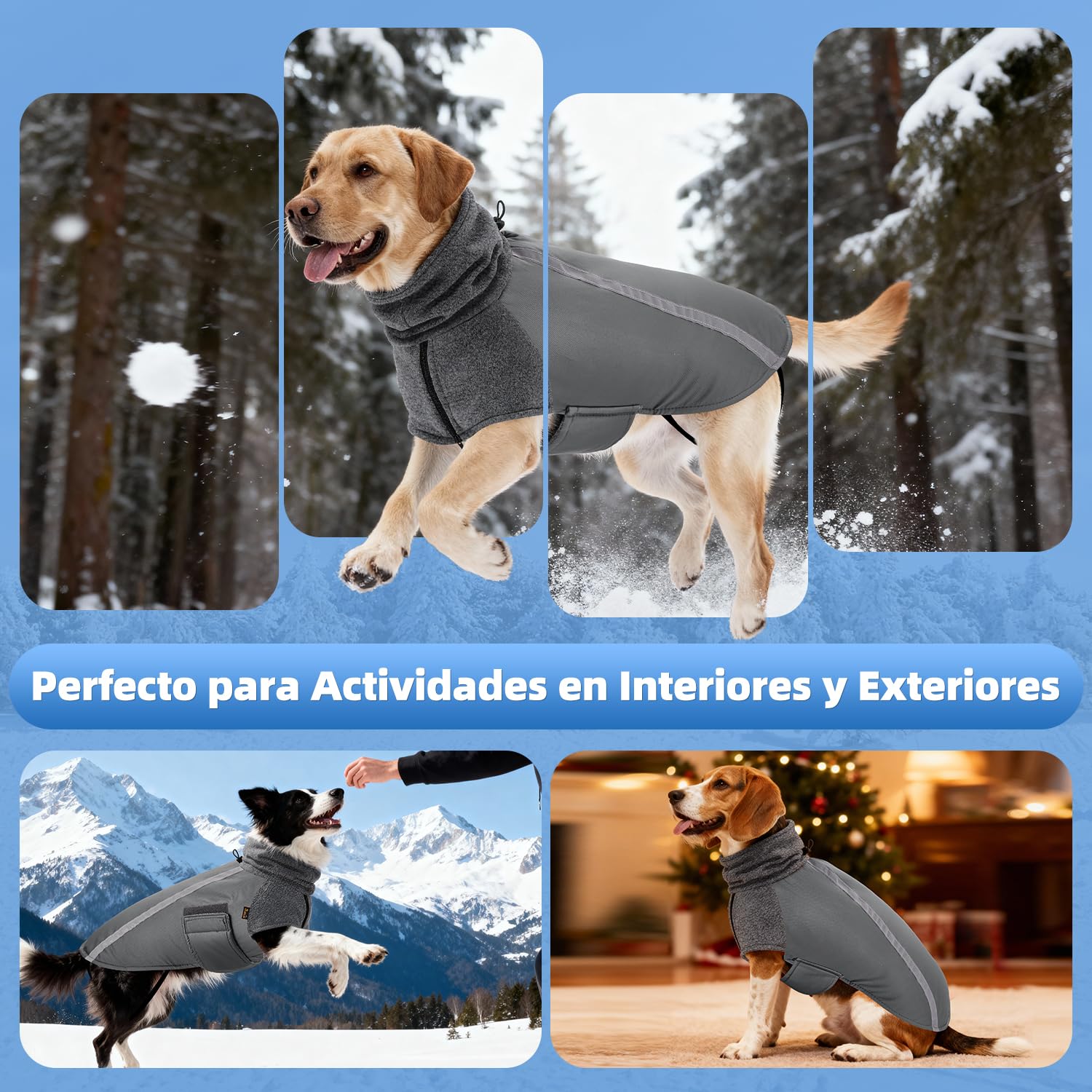 SlowTon Abrigo para Perro Invierno, Cálido Forro Polar para Exteriores con Bufanda De Cuello Alto, Rayas Reflectantes, Chaleco Resistente Al Viento, Juegos Suaves para Mascotas