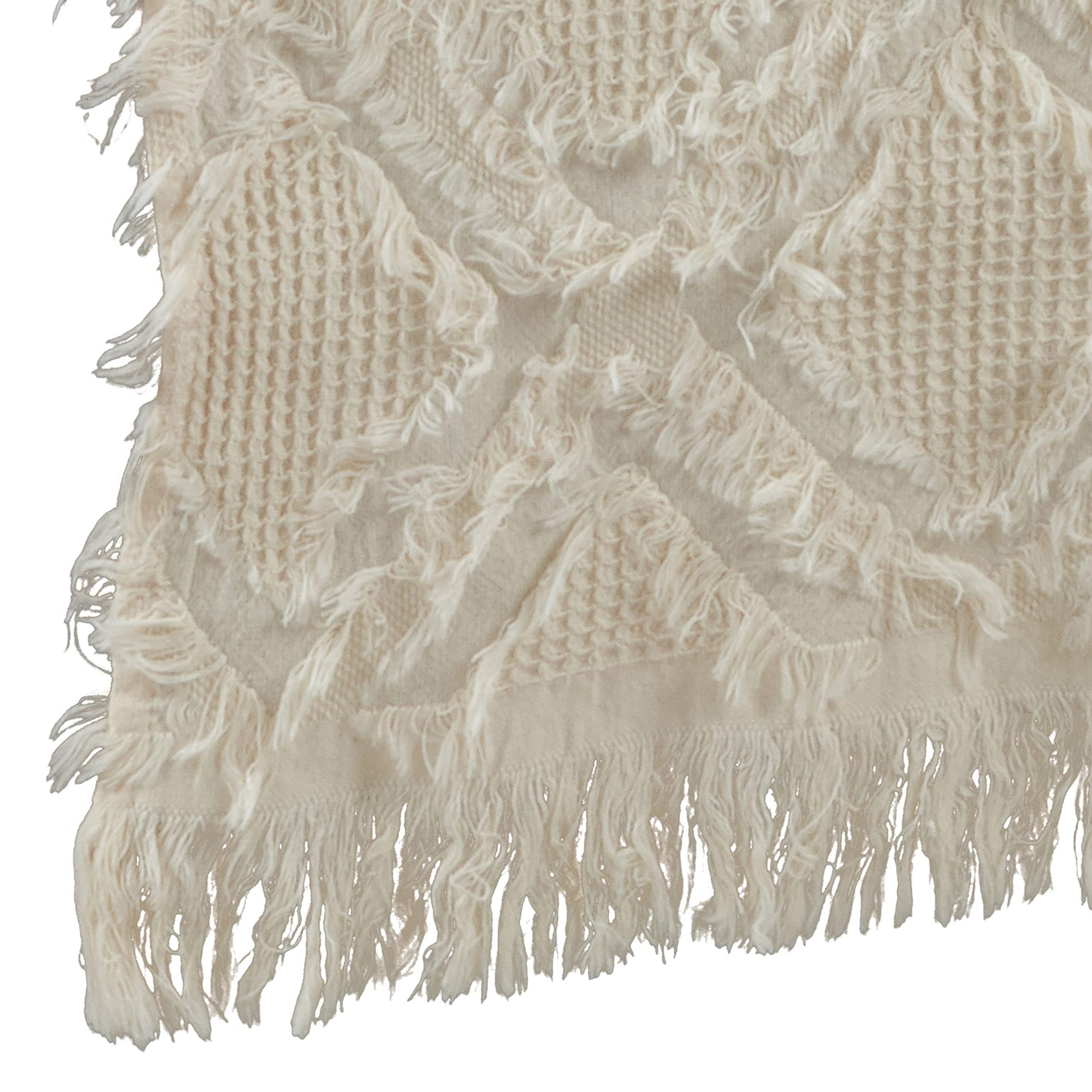 SARO LIFESTYLE Ivoryline Collection - Camino de Mesa de Punto gofre con Flecos, 16 x 90 Pulgadas, Color Marfil