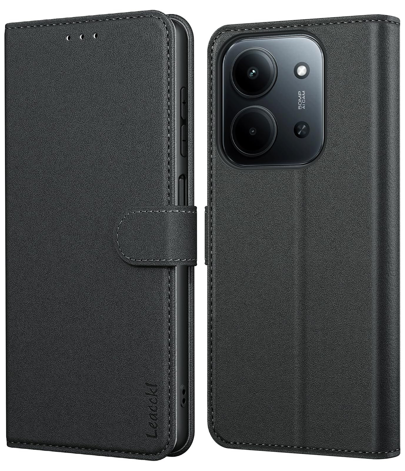 Étui Portefeuille Livre Pour Xiaomi Redmi 15C - Noir, Magnétique, Recharge Sans Fil - Neuf