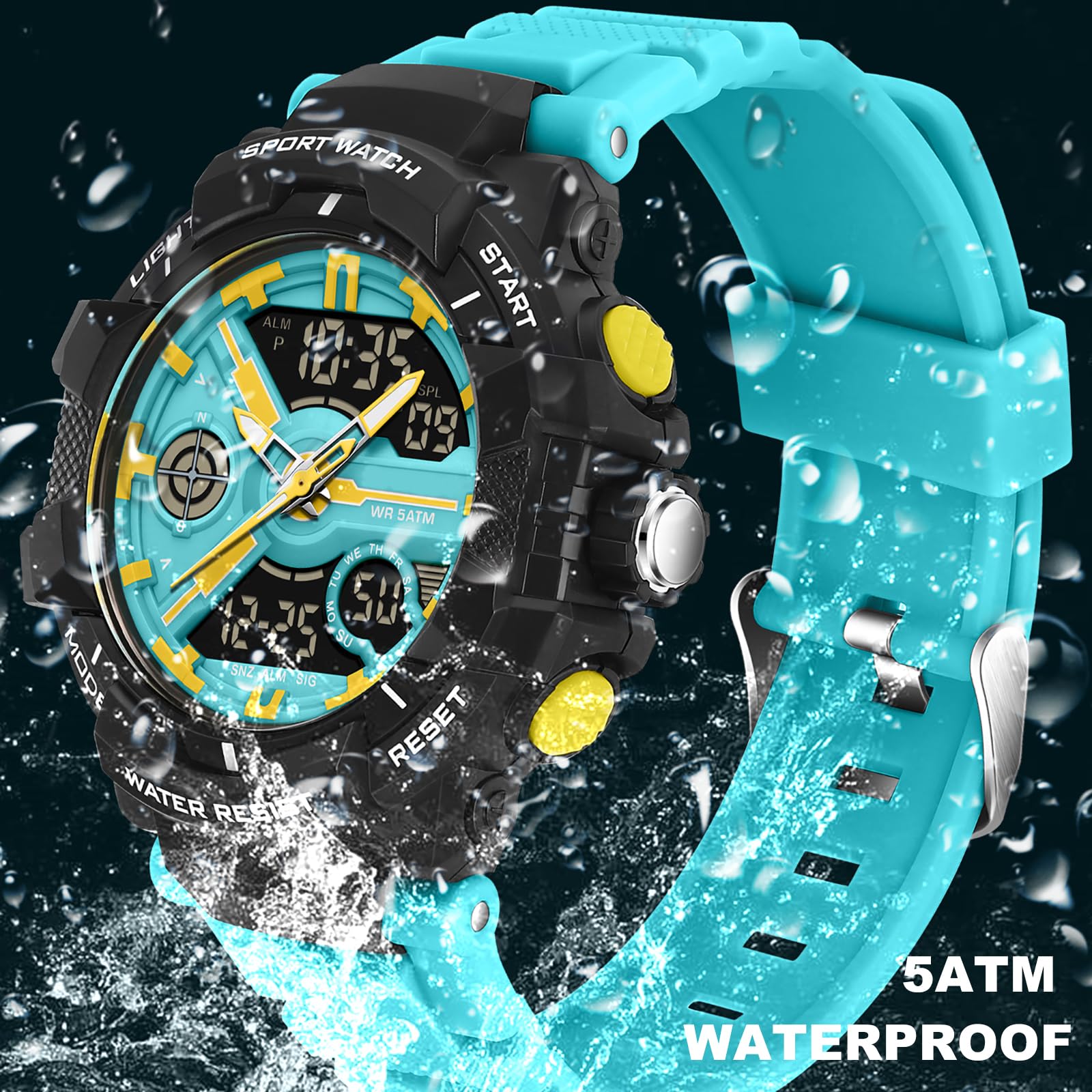 Relojes coloridos para hombre, para deportes al aire libre, resistente al agua, con alarma LED, fecha, doble dial y cronómetro