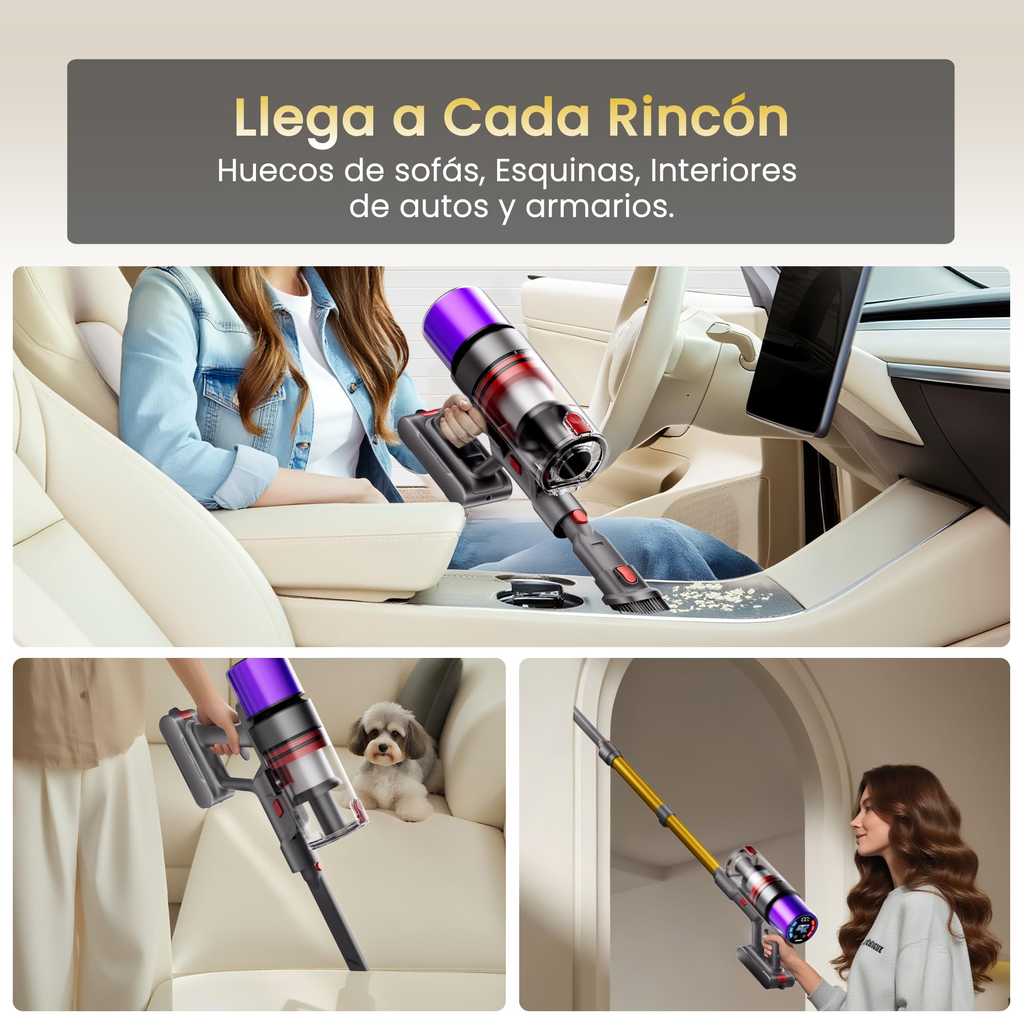 X7 Aspiradora Sin Cable, 55 kPa, 600 W, 80 Min, Base Mural | Aspiradora Escoba Con Modo AUTO, Pantalla LED, Sensor De Polvo Y Cepillo Antienredos Para Suelos, Alfombras Y Mascotas